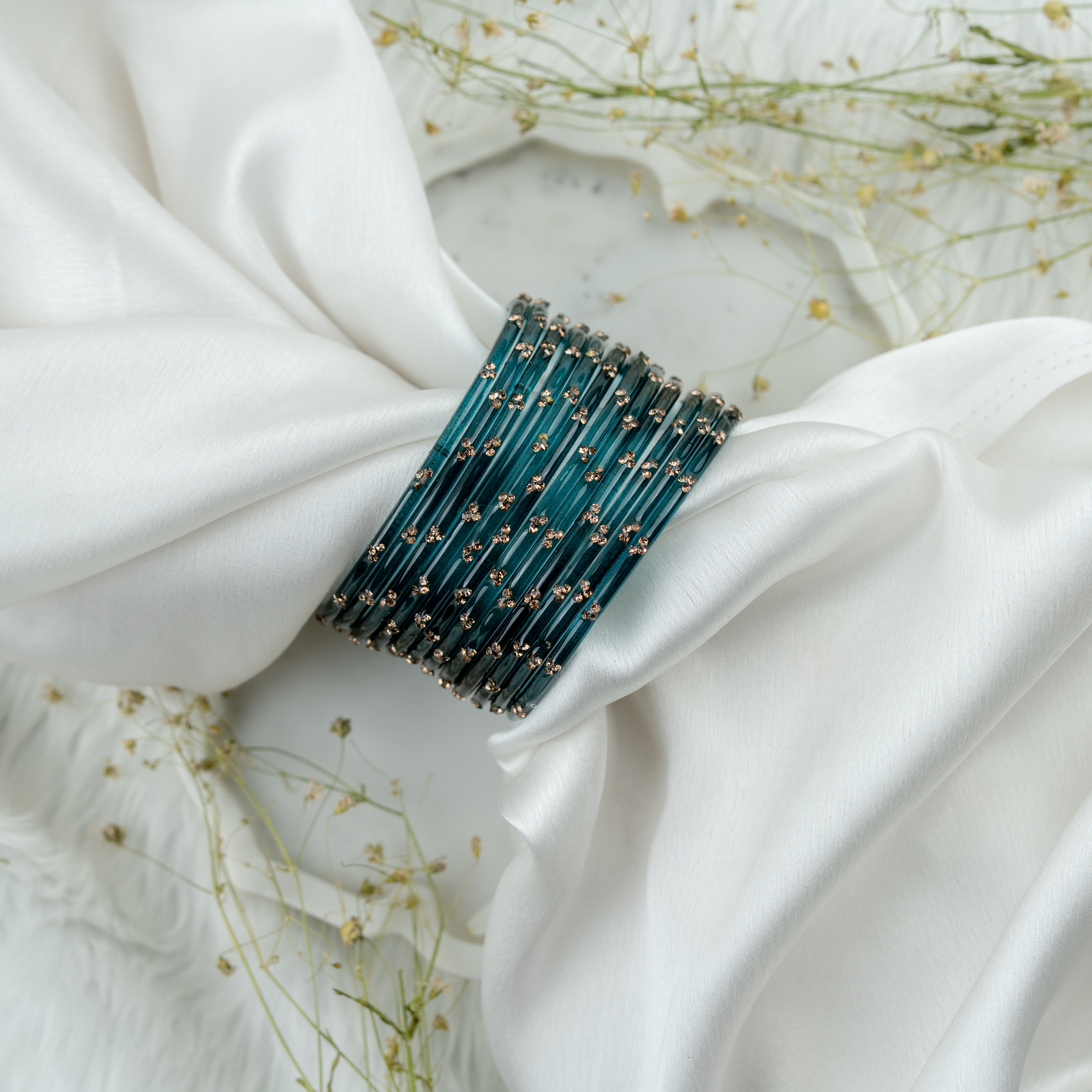 Deep Teal Mayurika Bangles Set | Elegant Traditional Designer Bangles for Women