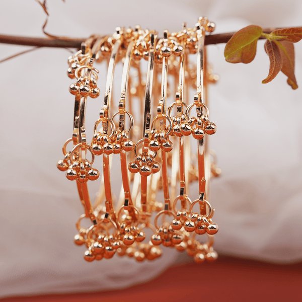Ghungroo Charm Bangles Set | Gold-Toned Traditional Ghungroo Ethnic Bangles for Women