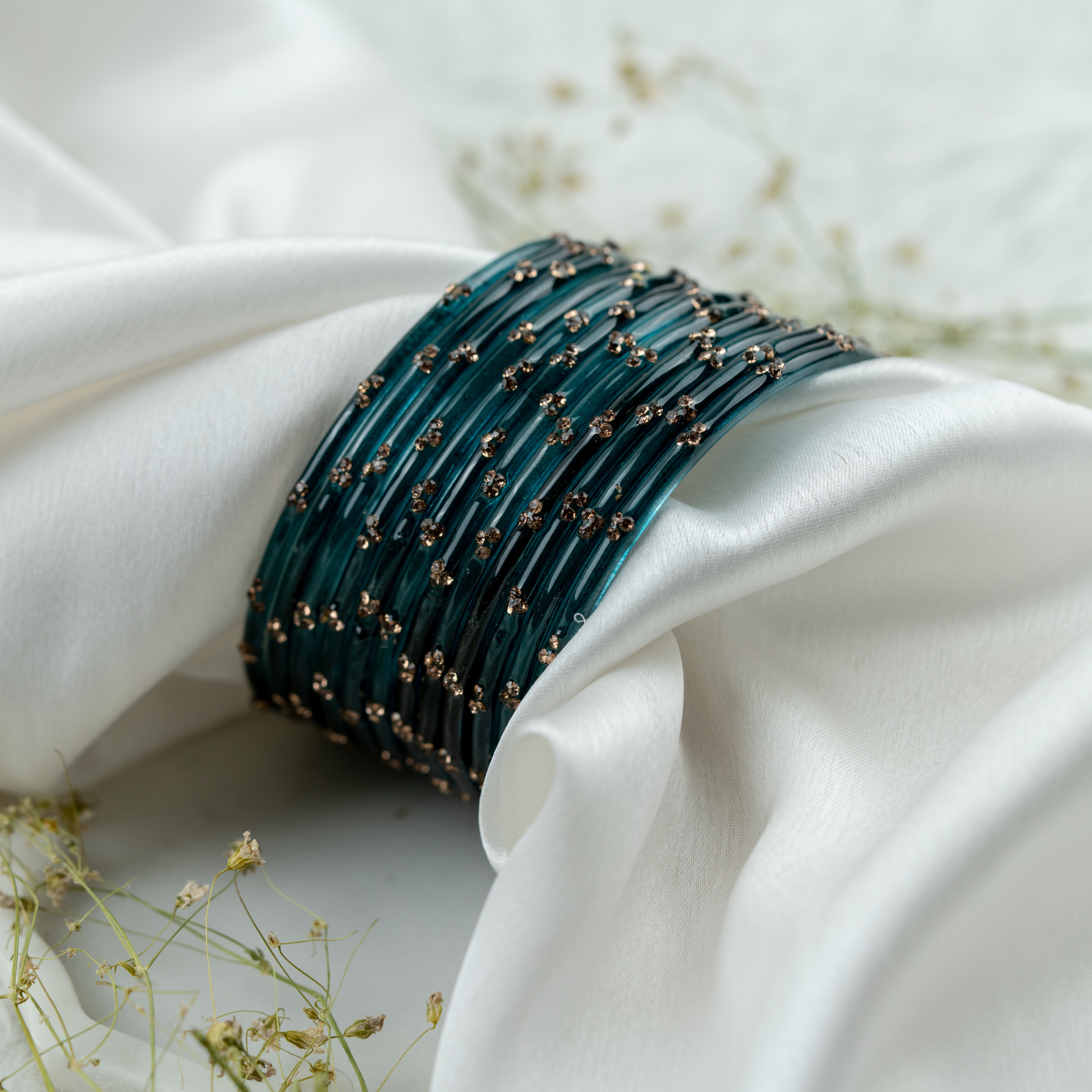 Deep Teal Mayurika Bangles Set | Elegant Traditional Designer Bangles for Women