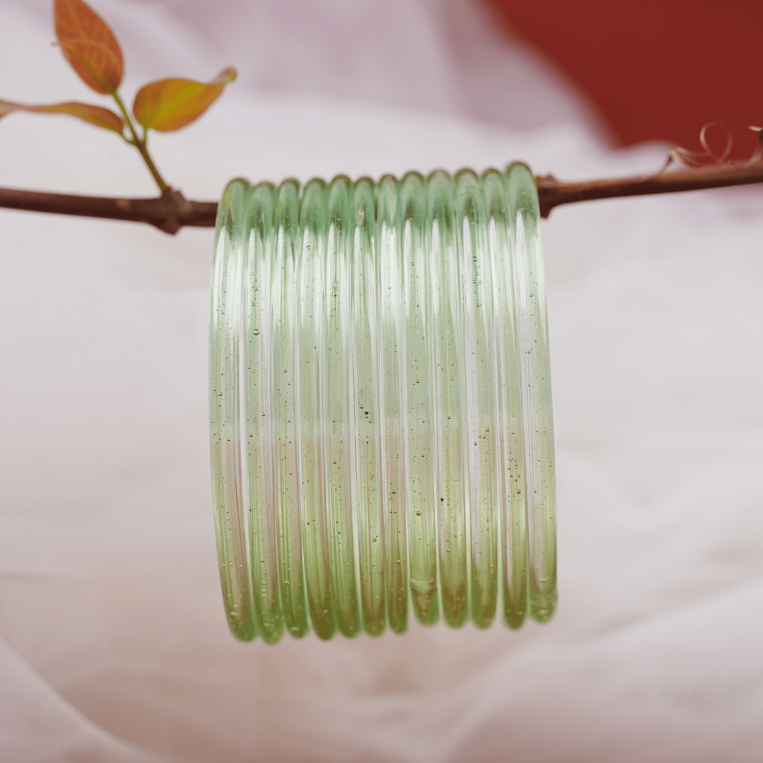 Lime Mist Glass Bangles Set | Elegant Glossy Ethnic Bangles for Women