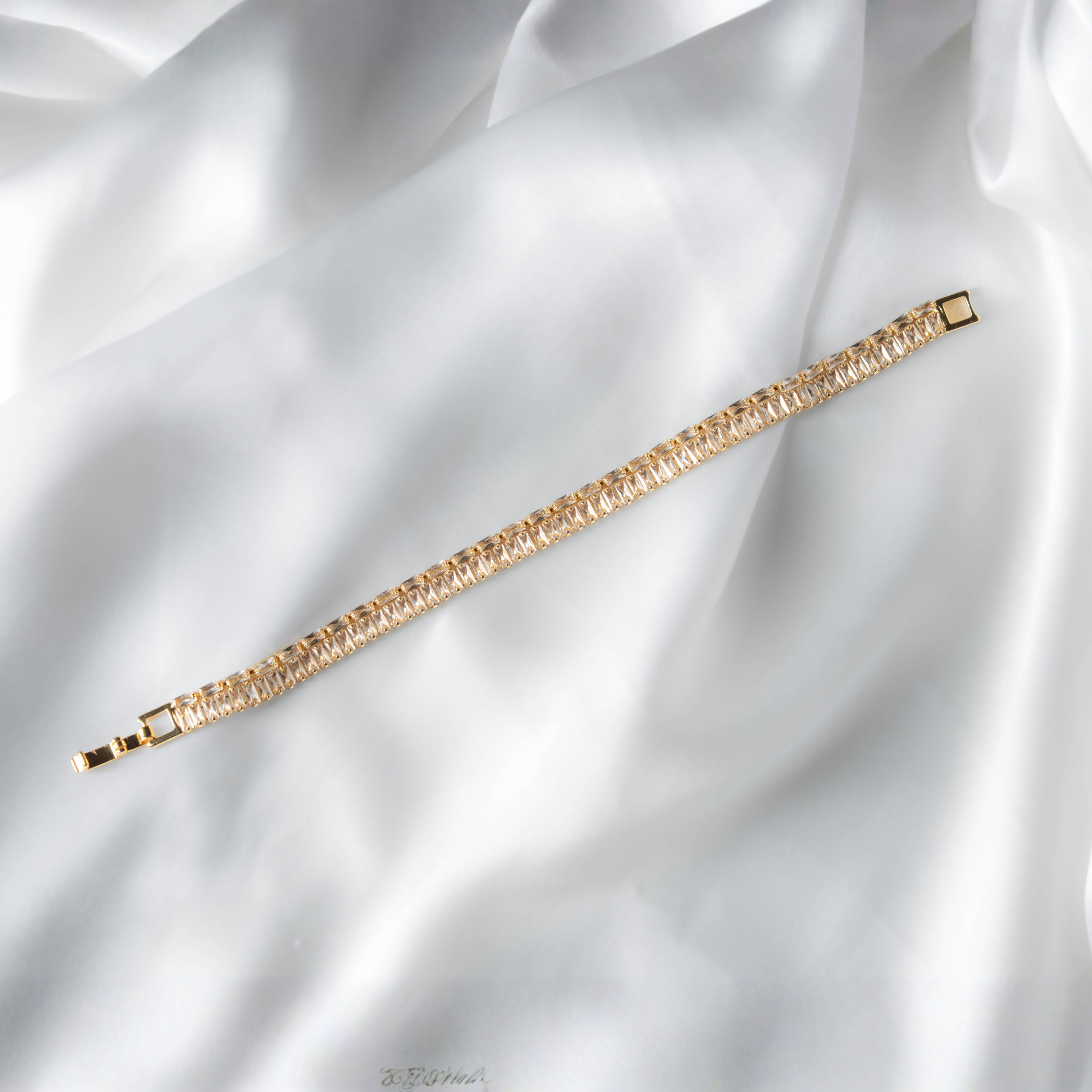 Golden Glow Tennis Bracelet | Elegant Gold-Toned Crystal Bracelet
