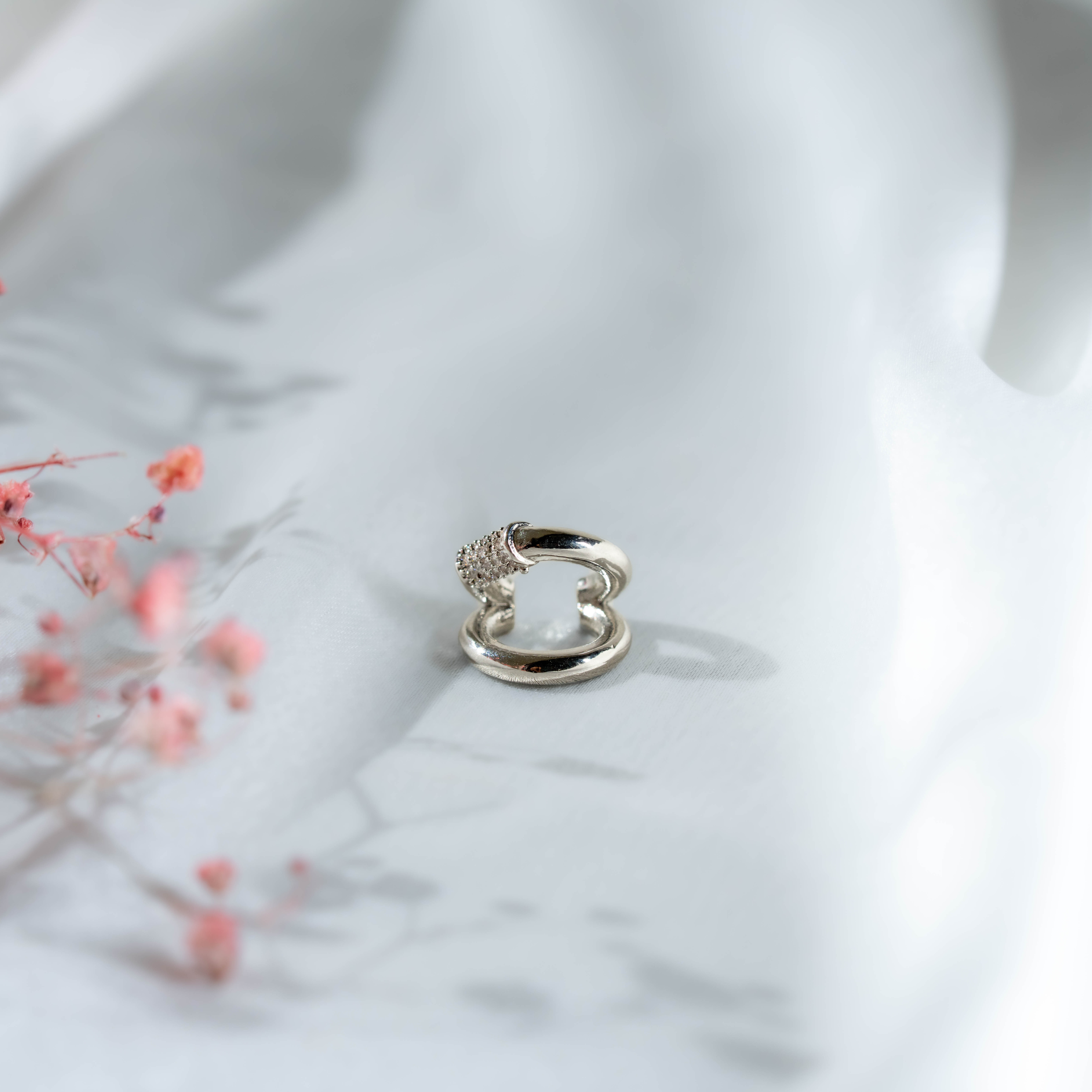 Cyber Croissant Cuff | Elegant Double-Layer Crystal Ear Cuff for Women