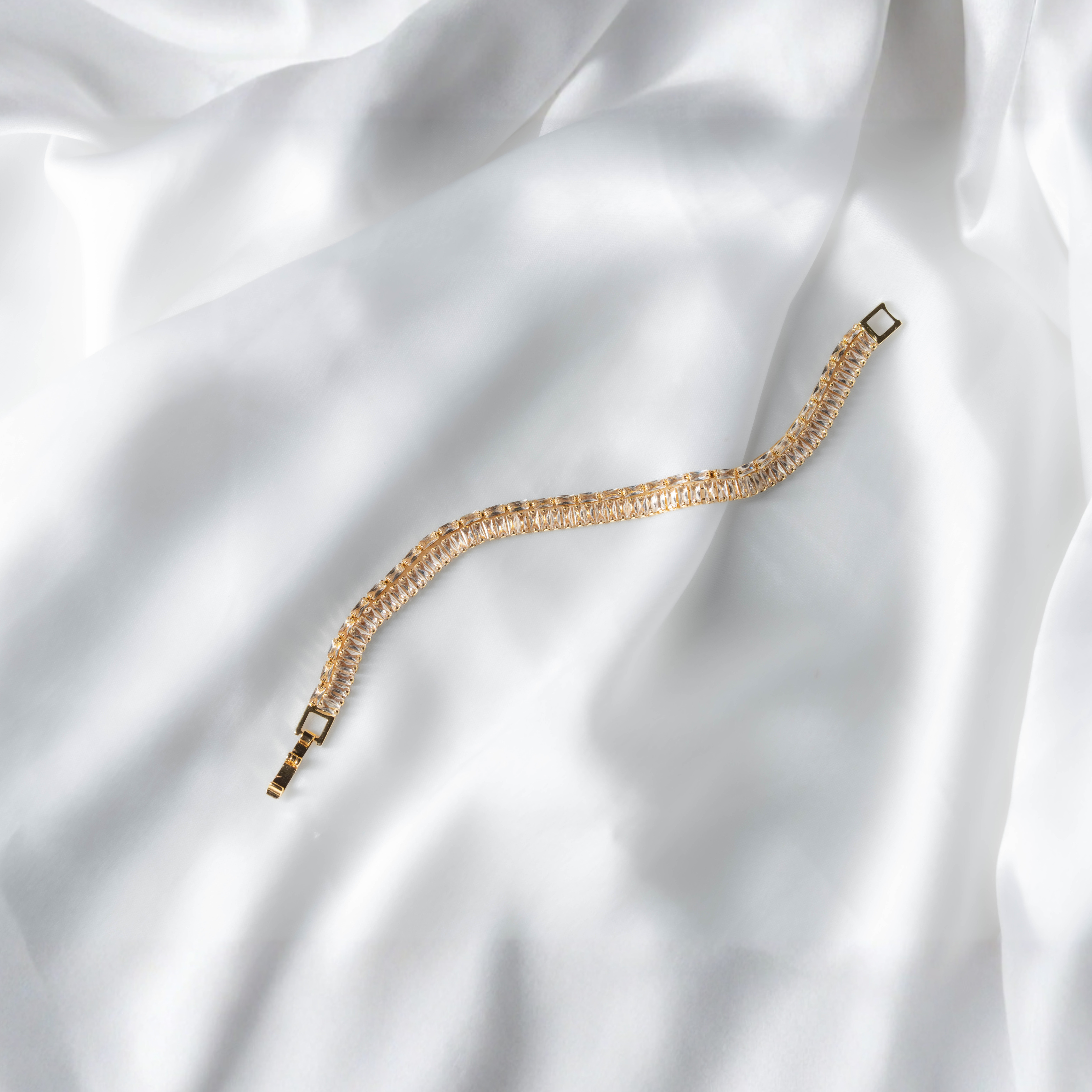 Golden Glow Tennis Bracelet | Elegant Gold-Toned Crystal Bracelet