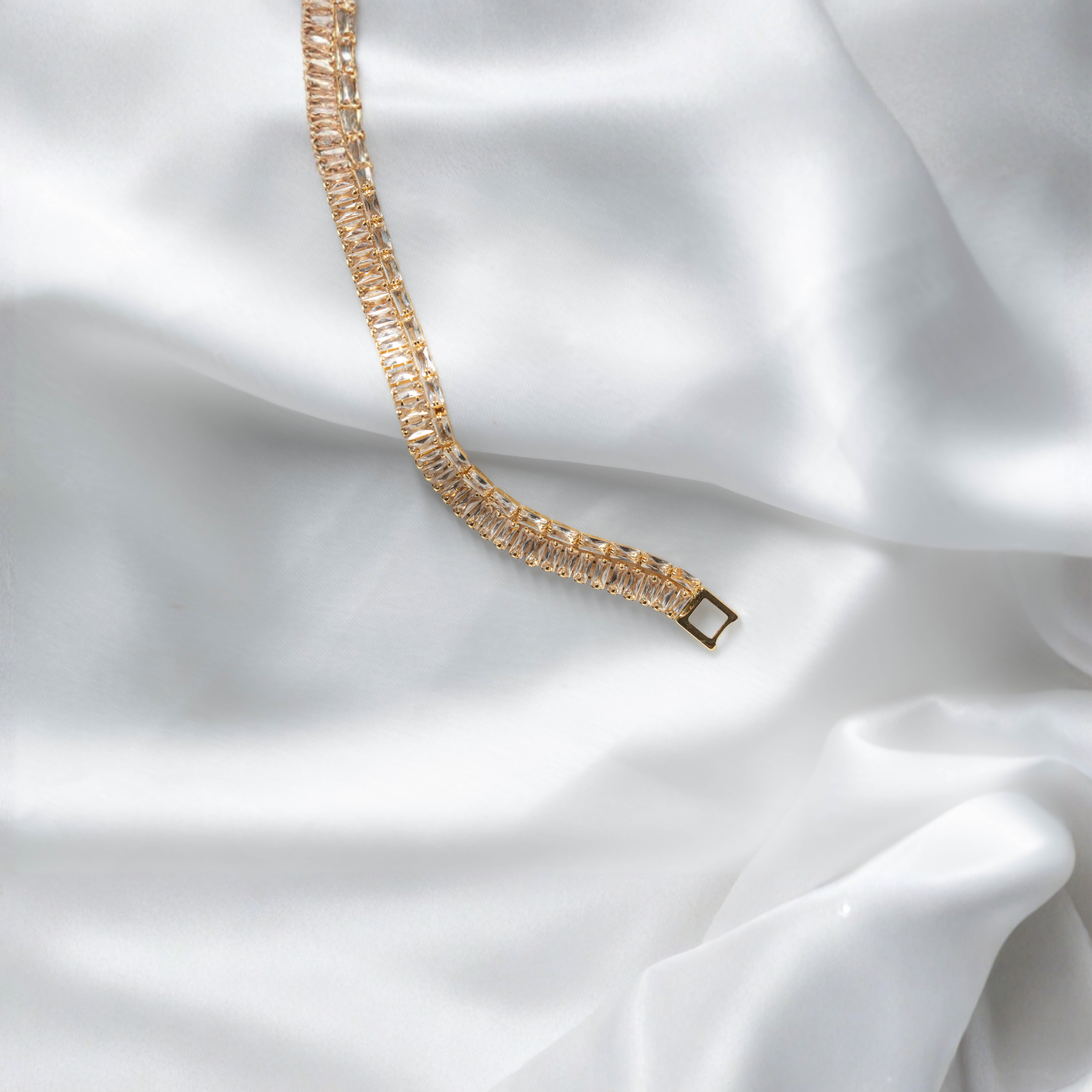 Golden Glow Tennis Bracelet | Elegant Gold-Toned Crystal Bracelet