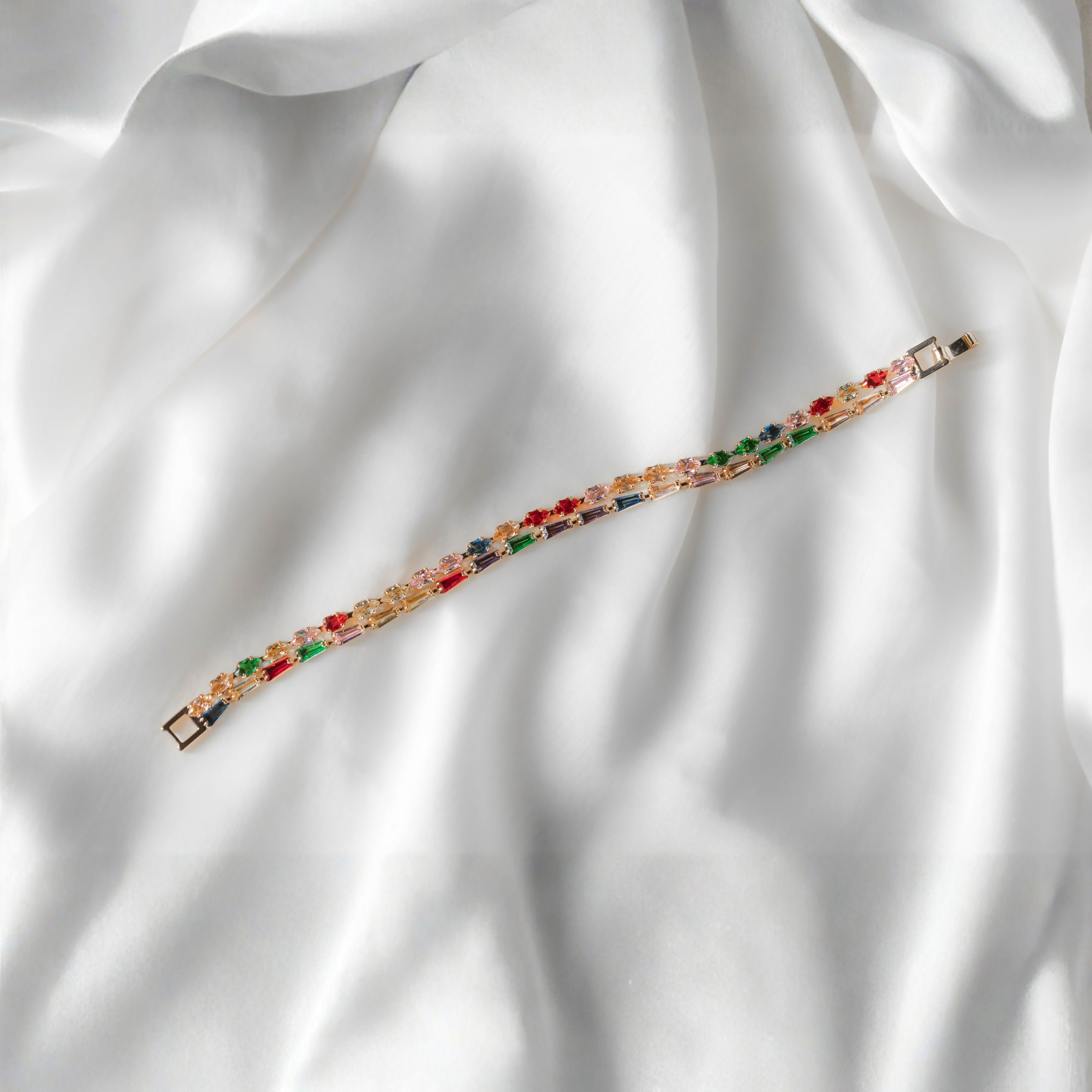 Rangrez Tennis Bracelet | Multicolour Crystal Gold-Toned Bracelet