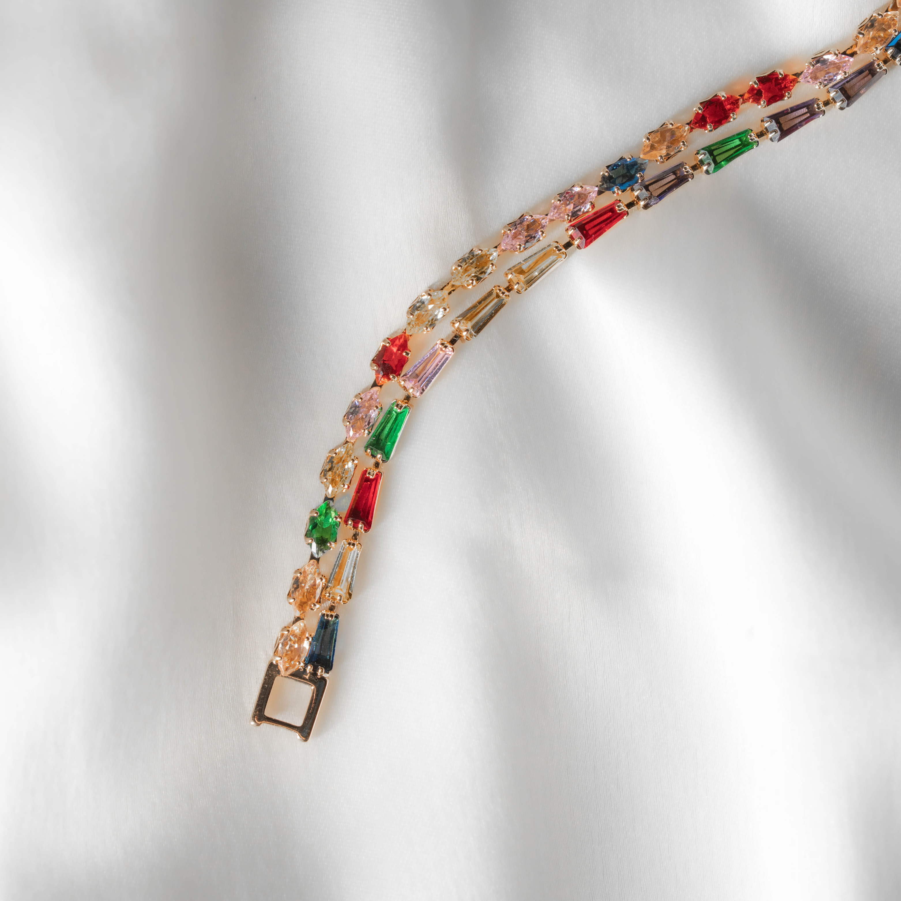 Rangrez Tennis Bracelet | Multicolour Crystal Gold-Toned Bracelet