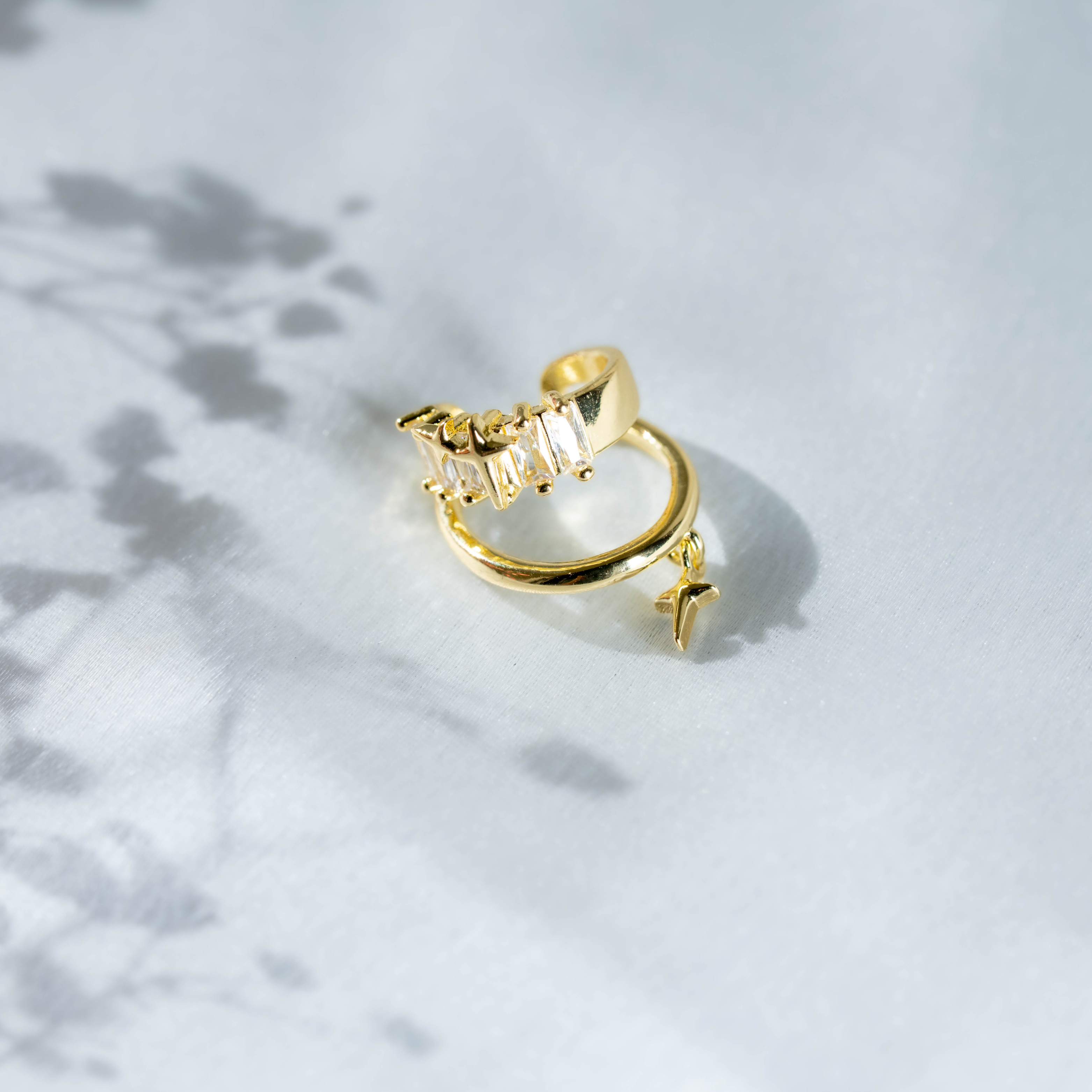 Royal Baguette Ear Cuff | Gold & Silver Two-Tone Statement Jewelry
