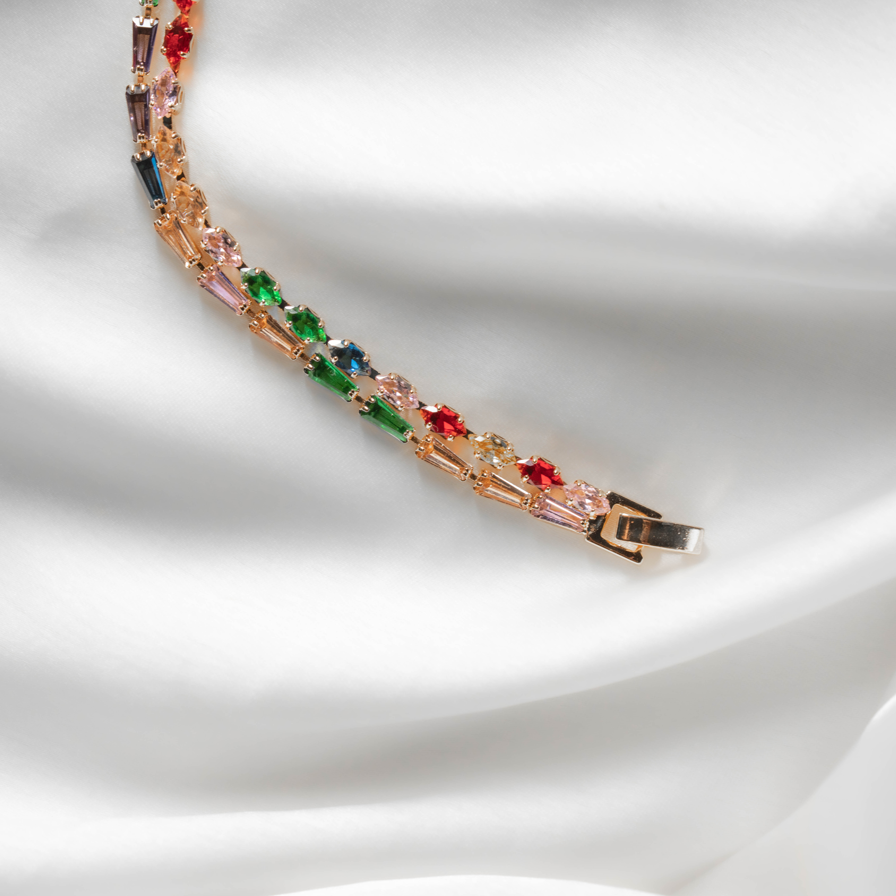 Rangrez Tennis Bracelet | Multicolour Crystal Gold-Toned Bracelet