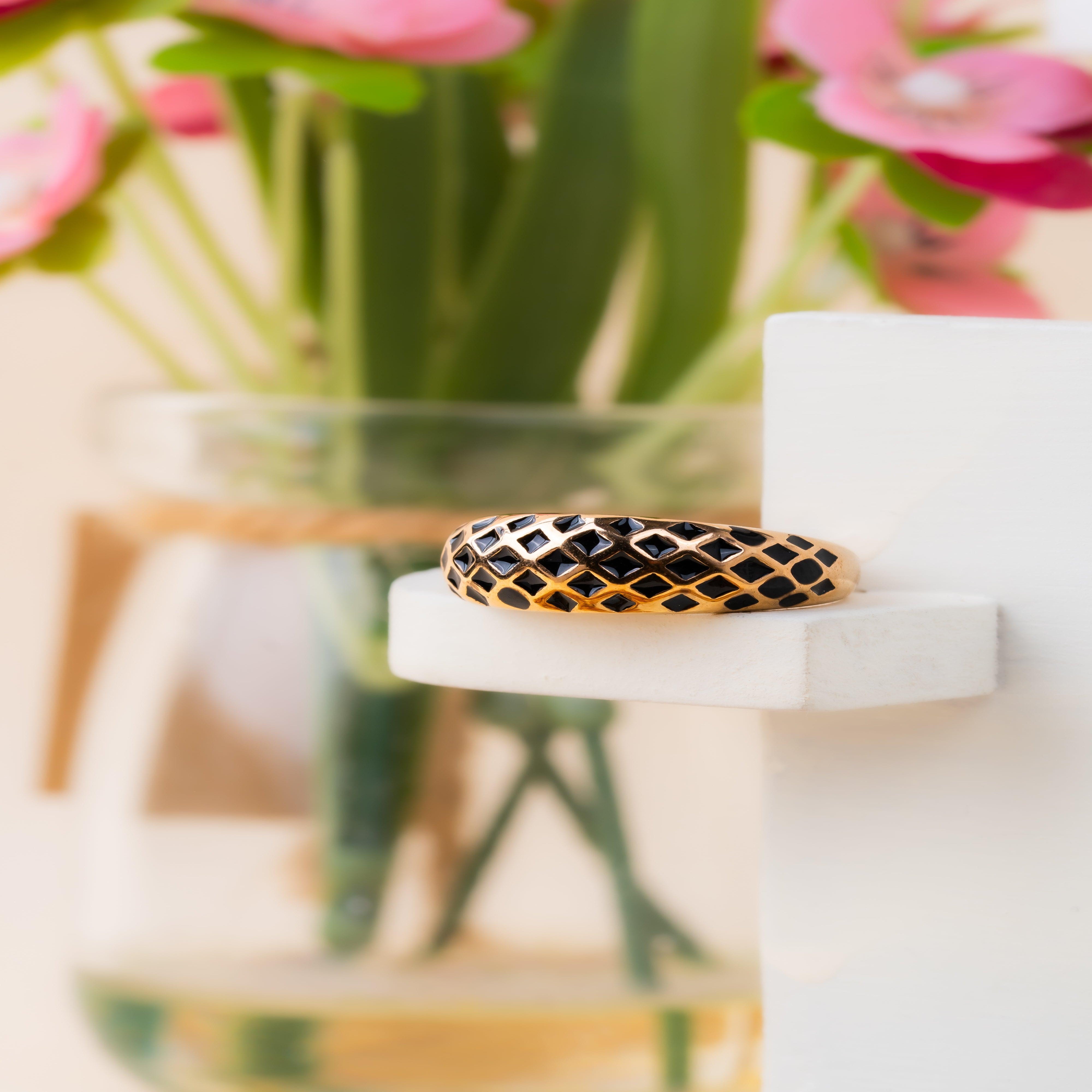 Black Criss-Cross Enamel Ring