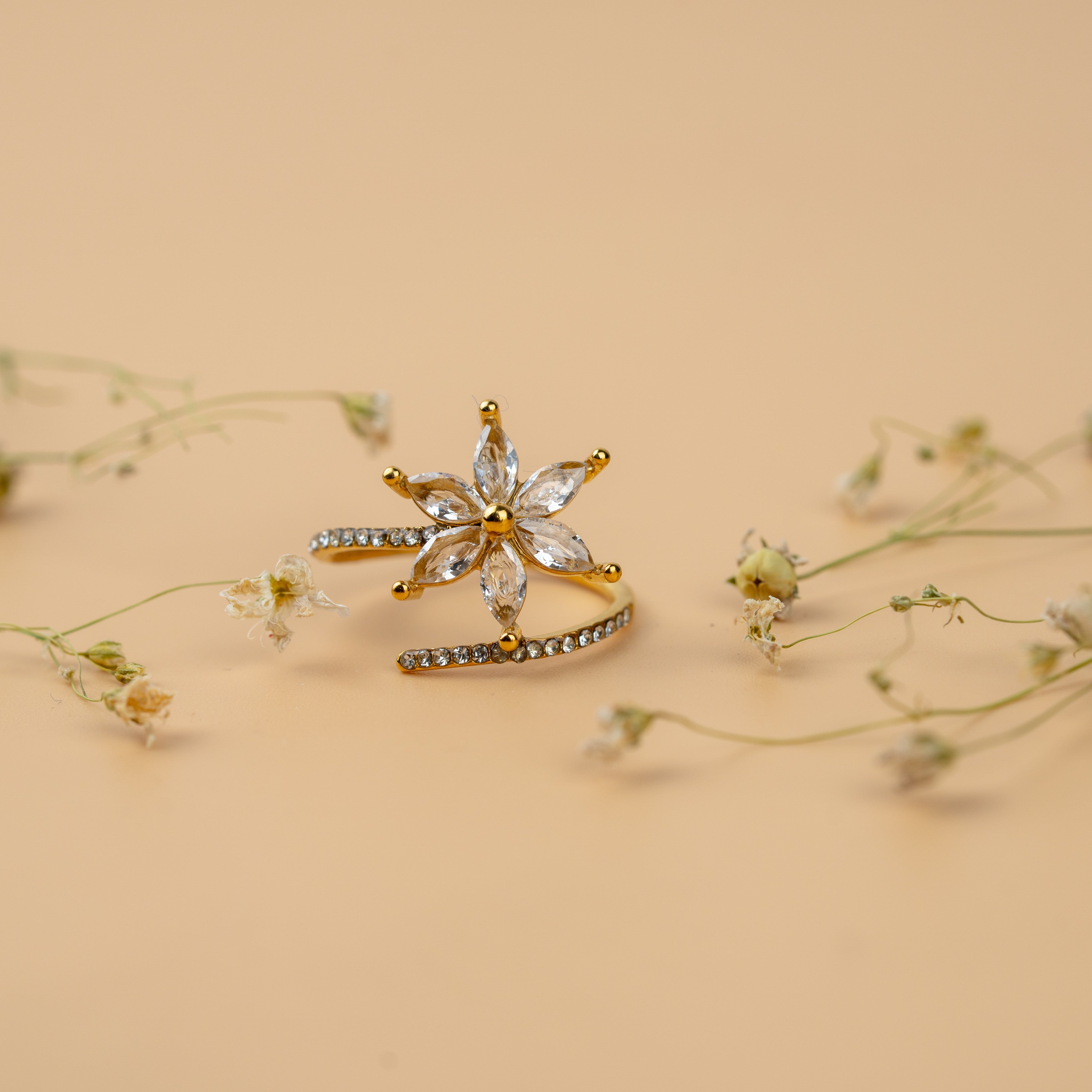 Jasmine Blossom Rings | Gold-Toned Floral Statement Ring for Women
