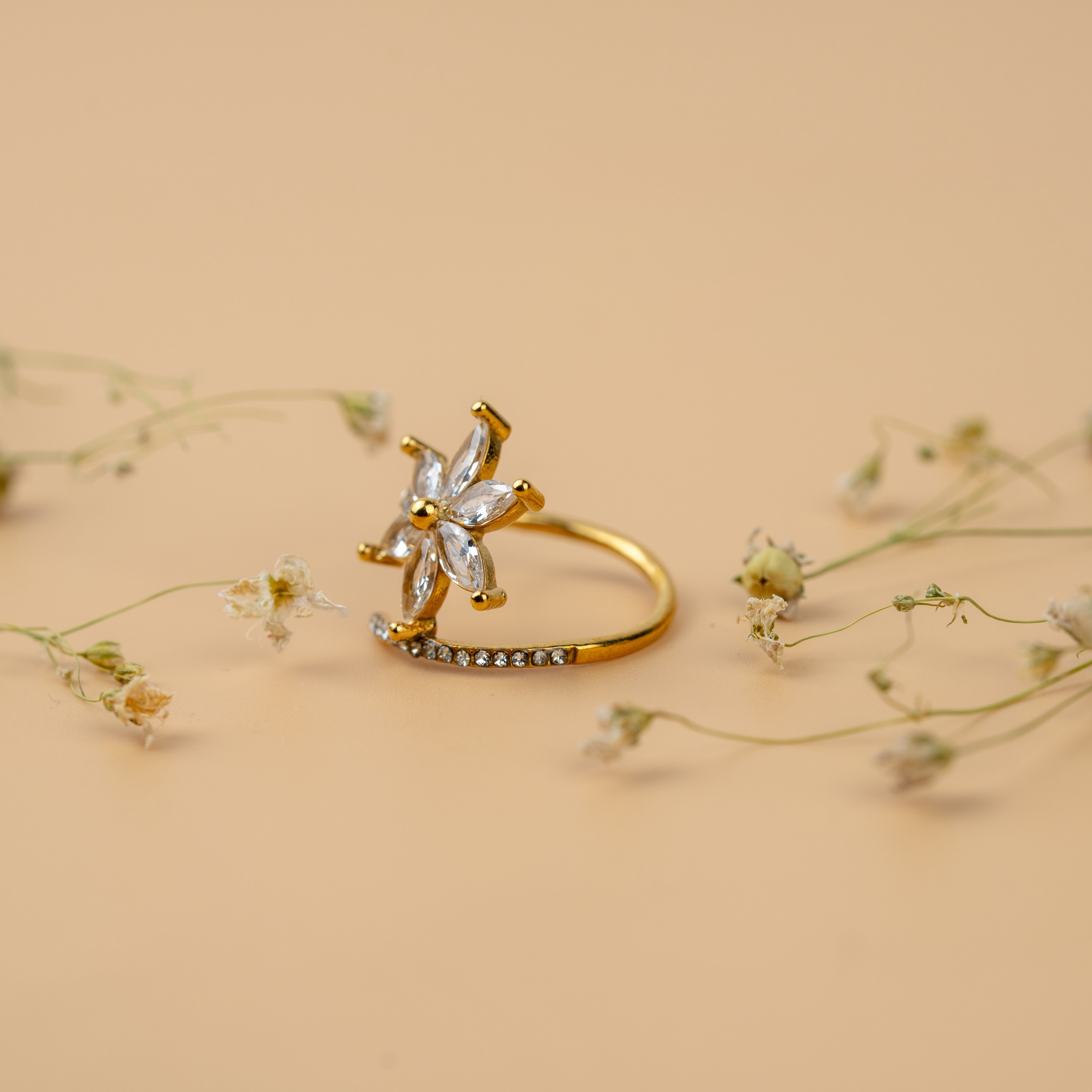 Jasmine Blossom Rings | Gold-Toned Floral Statement Ring for Women