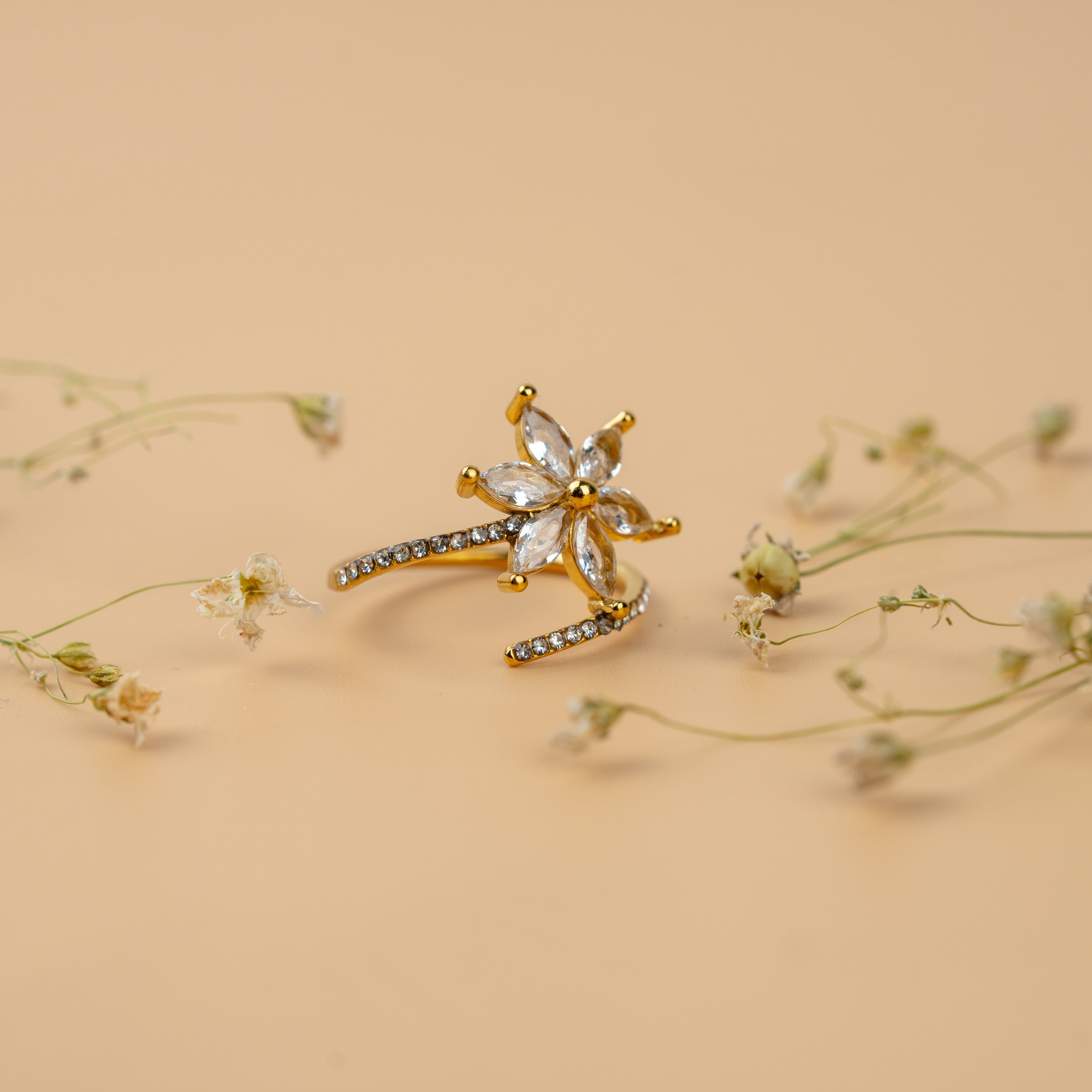 Jasmine Blossom Rings | Gold-Toned Floral Statement Ring for Women