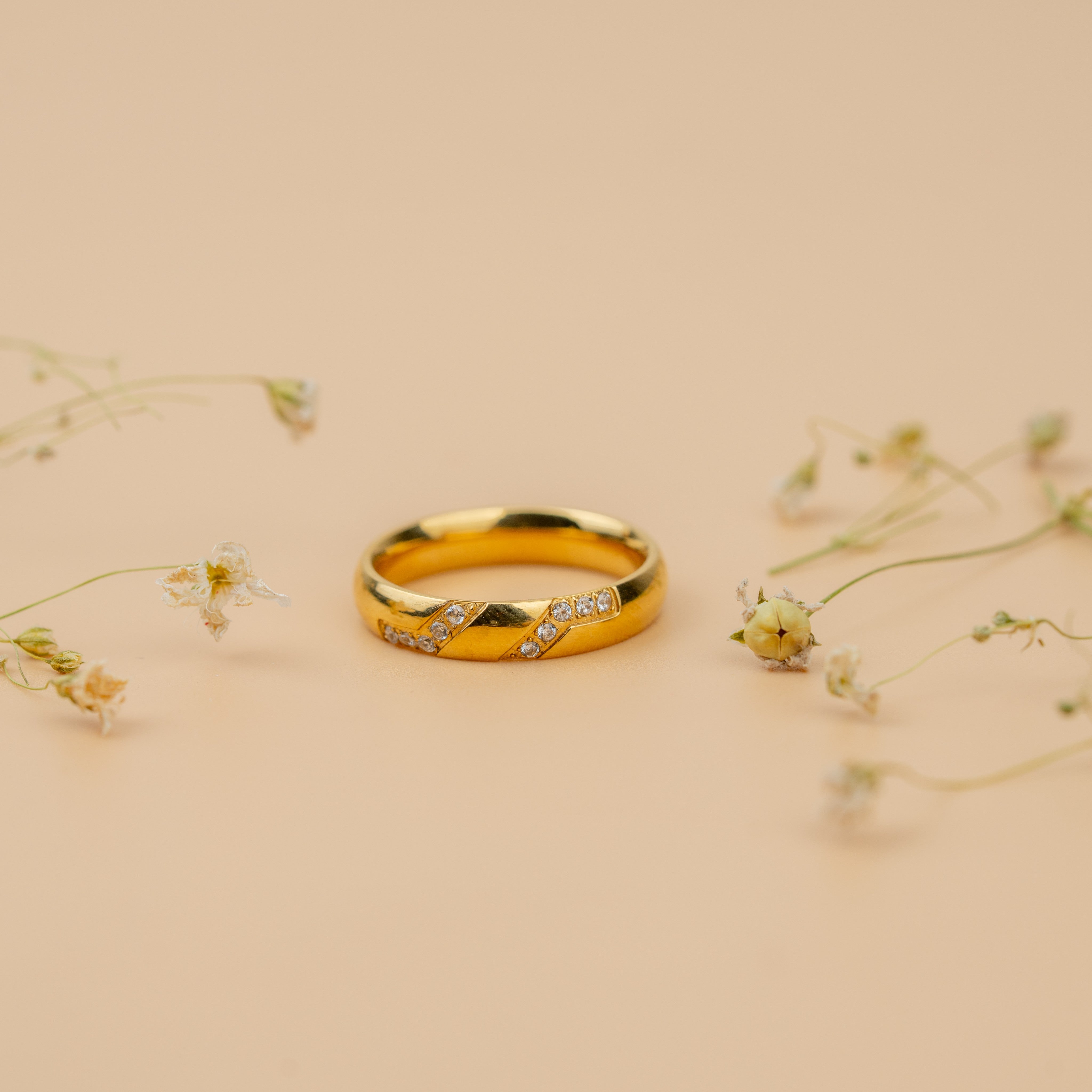 Diagonal Promise Band | Gold-Toned Elegant Diamond-Style Ring for Women