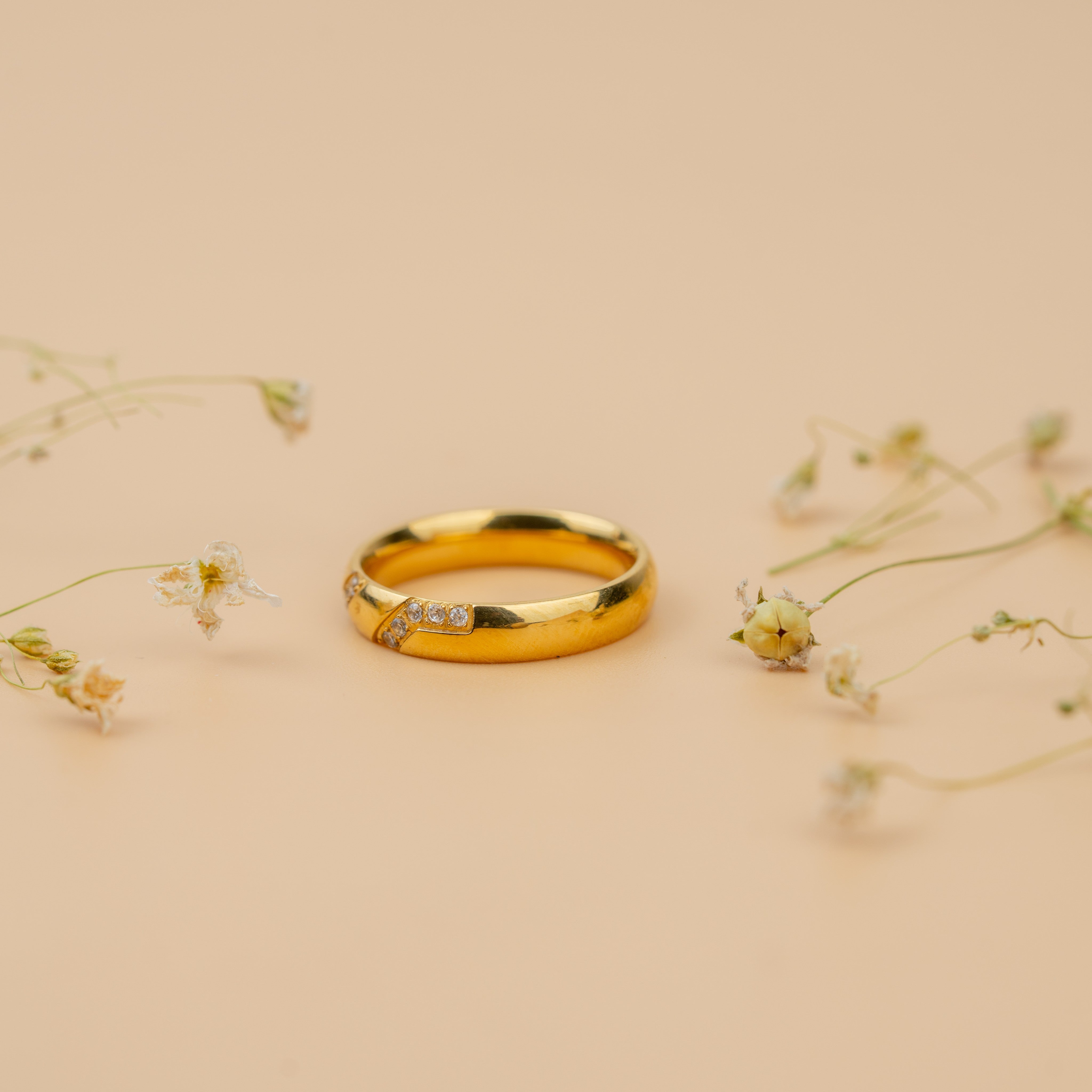 Diagonal Promise Band | Gold-Toned Elegant Diamond-Style Ring for Women