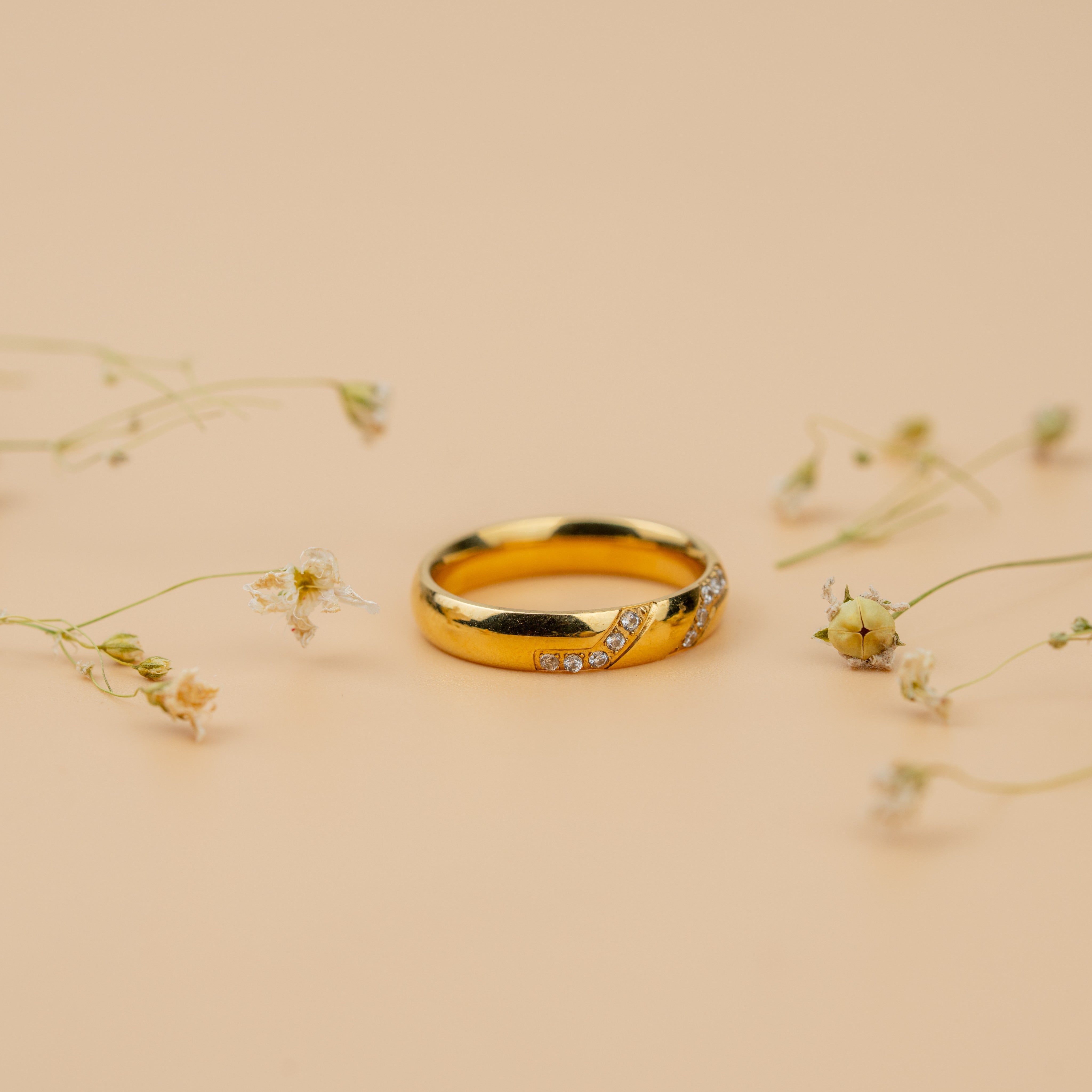 Diagonal Promise Band | Gold-Toned Elegant Diamond-Style Ring for Women