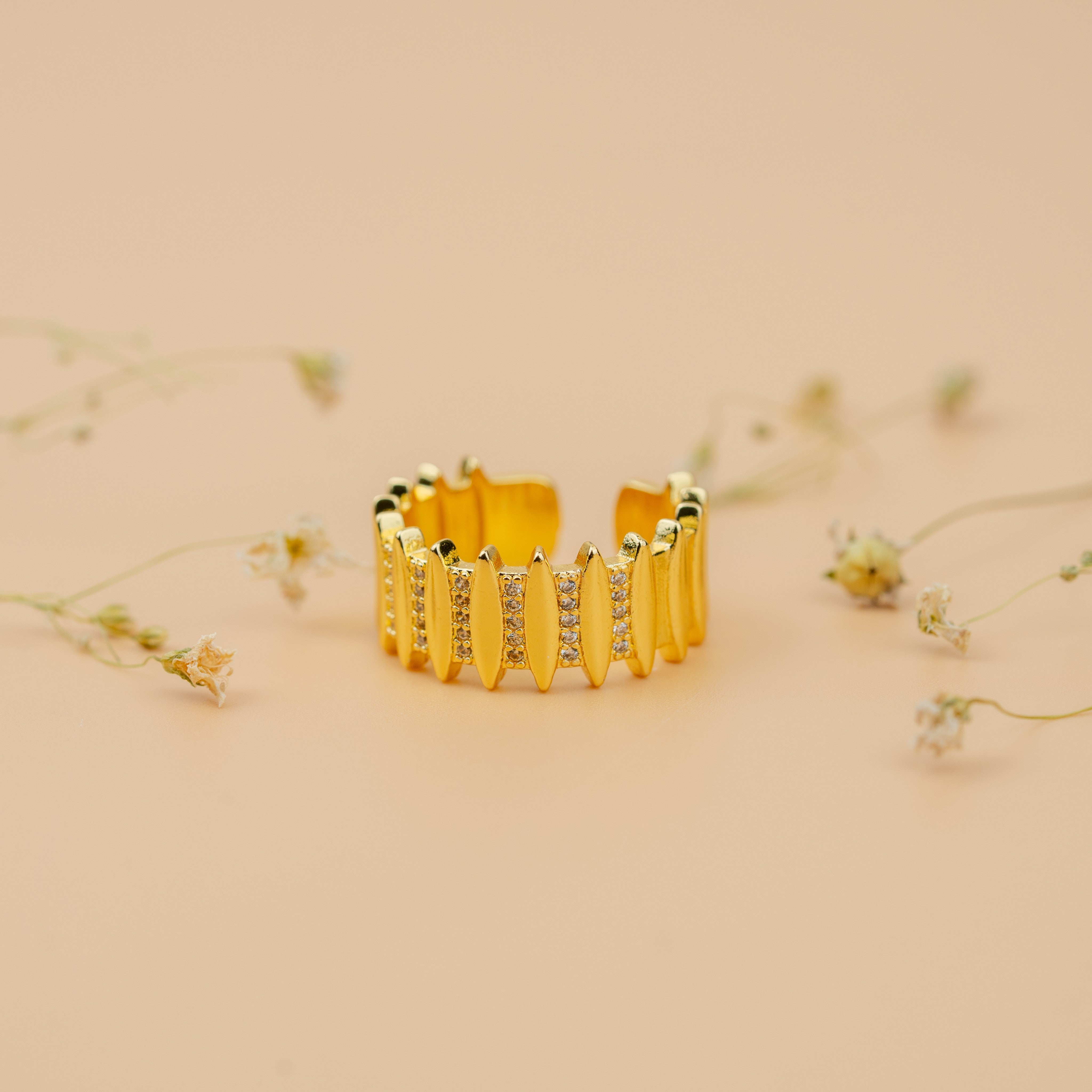 Fluted Temple Band | Gold-Toned Traditional Designer Statement Ring for Women