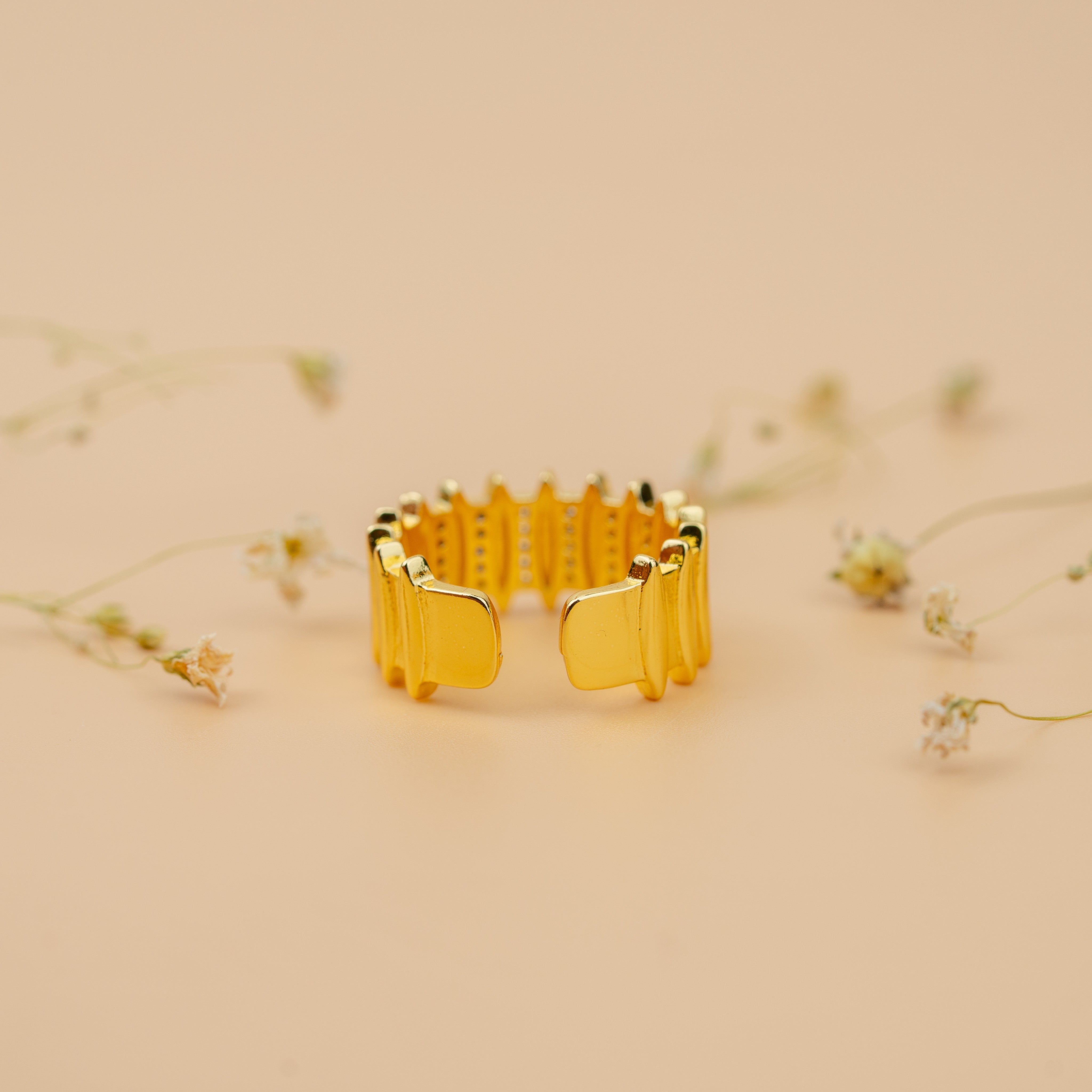 Fluted Temple Band | Gold-Toned Traditional Designer Statement Ring for Women