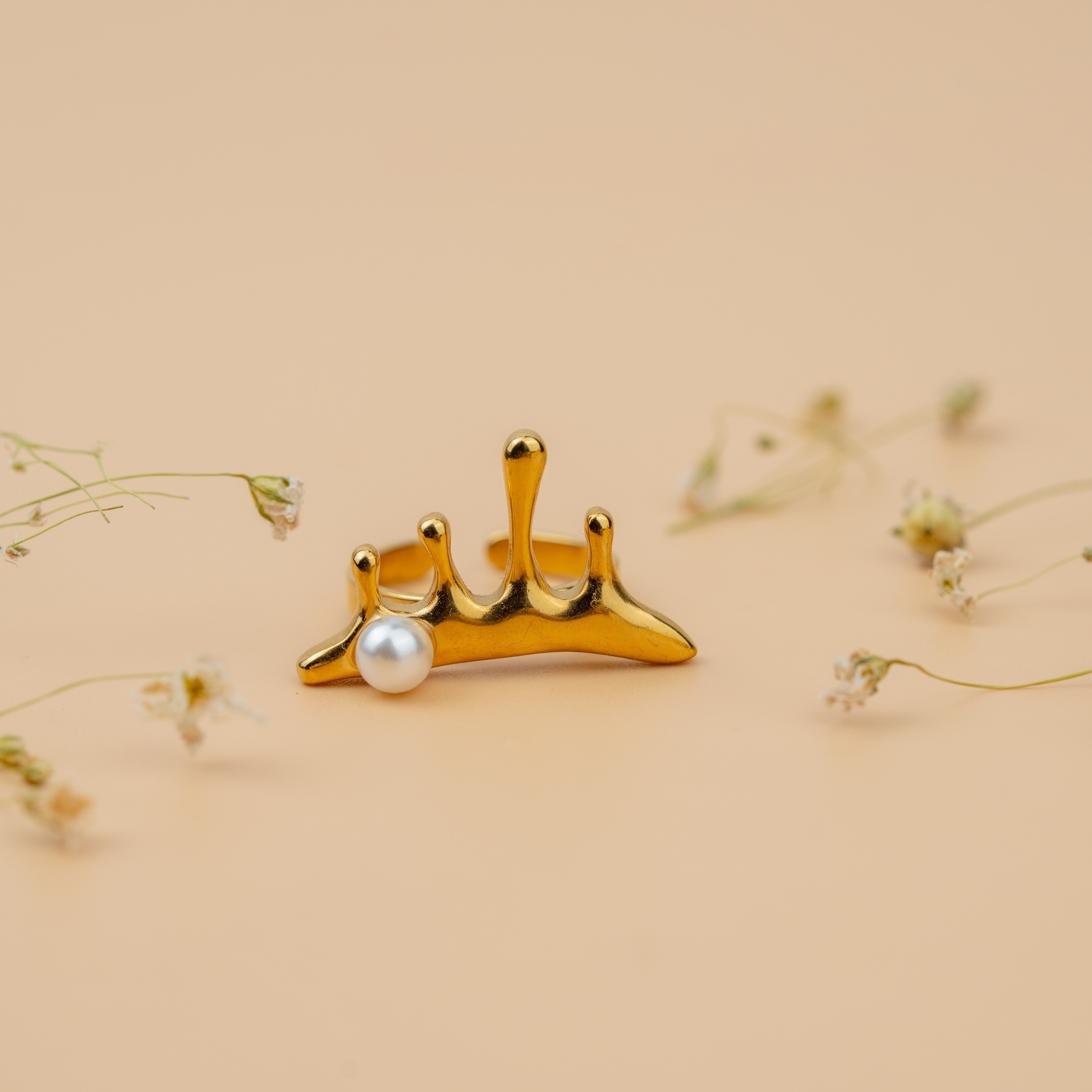 Empress Crown Rings | Gold-Toned Pearl Crown Statement Ring for Women
