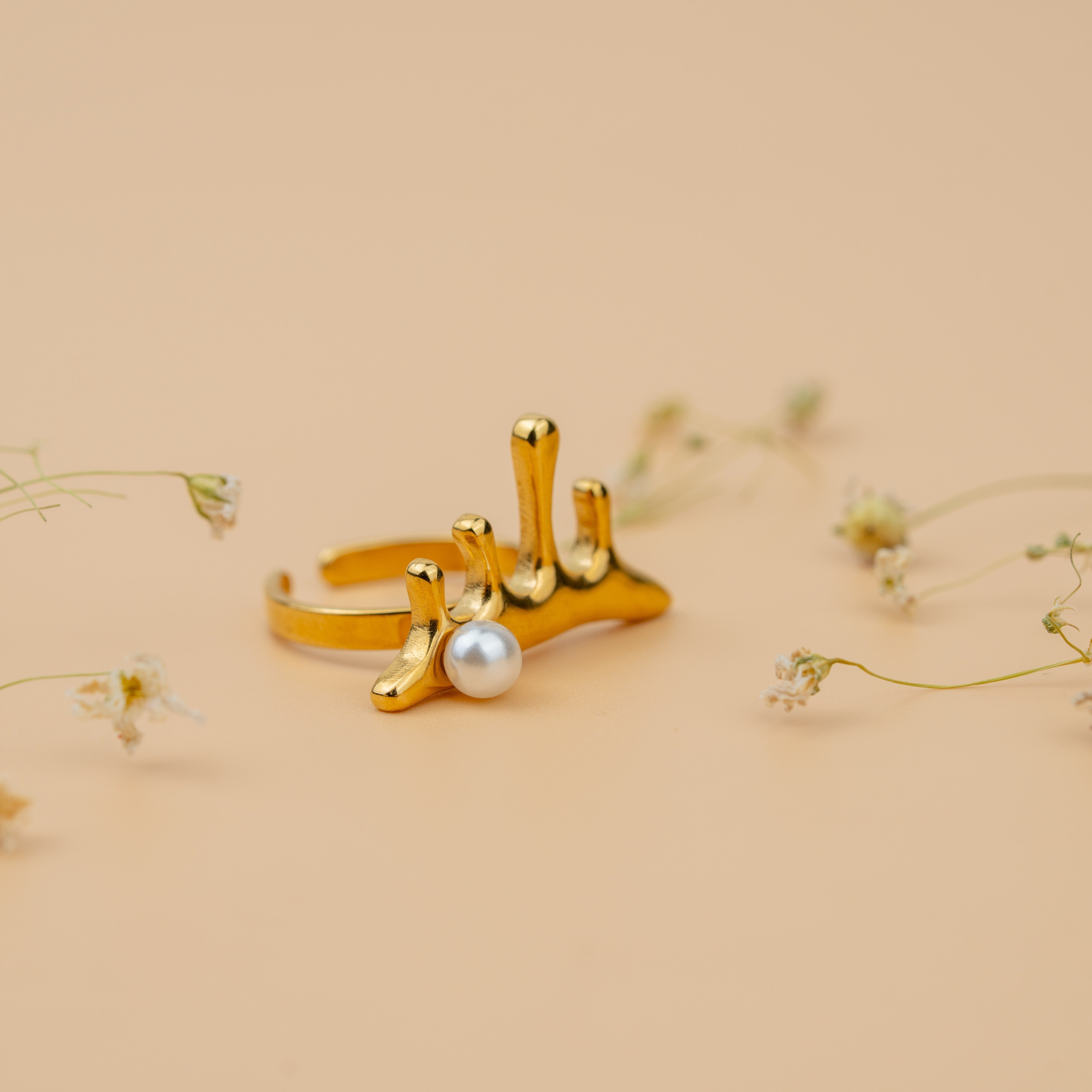 Empress Crown Rings | Gold-Toned Pearl Crown Statement Ring for Women