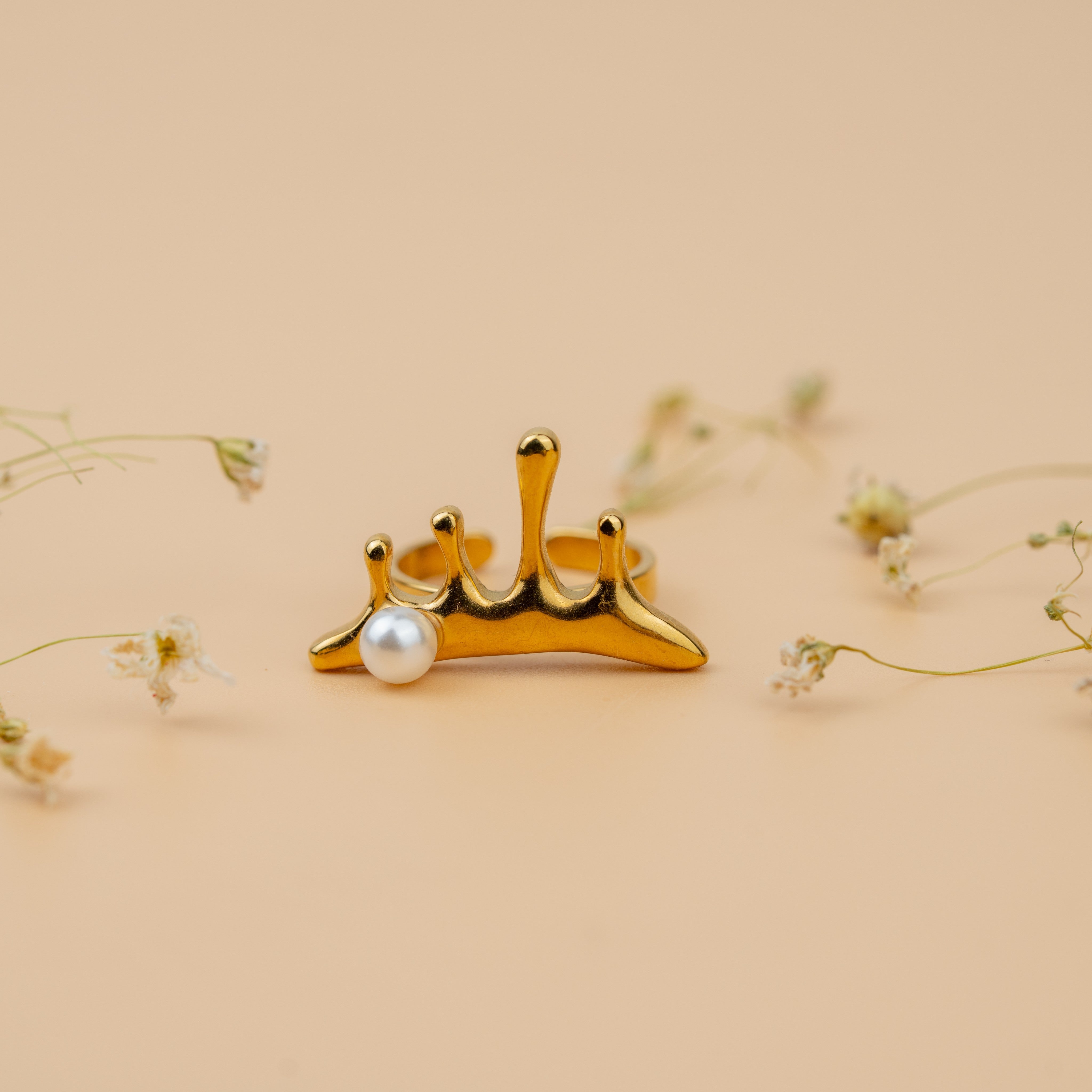 Empress Crown Rings | Gold-Toned Pearl Crown Statement Ring for Women