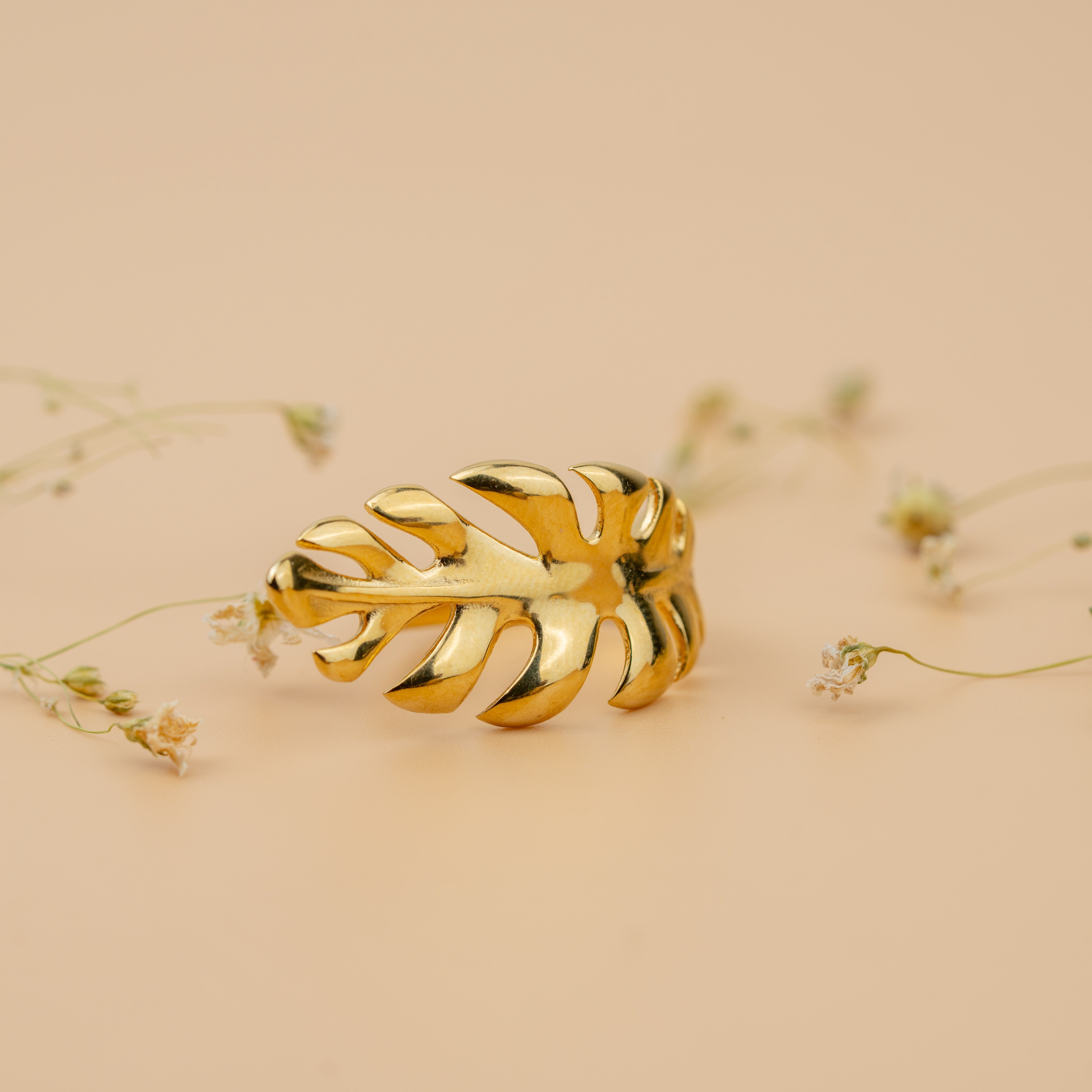Monstera Leaf Ring | Gold-Toned Tropical Leaf Statement Ring for Women