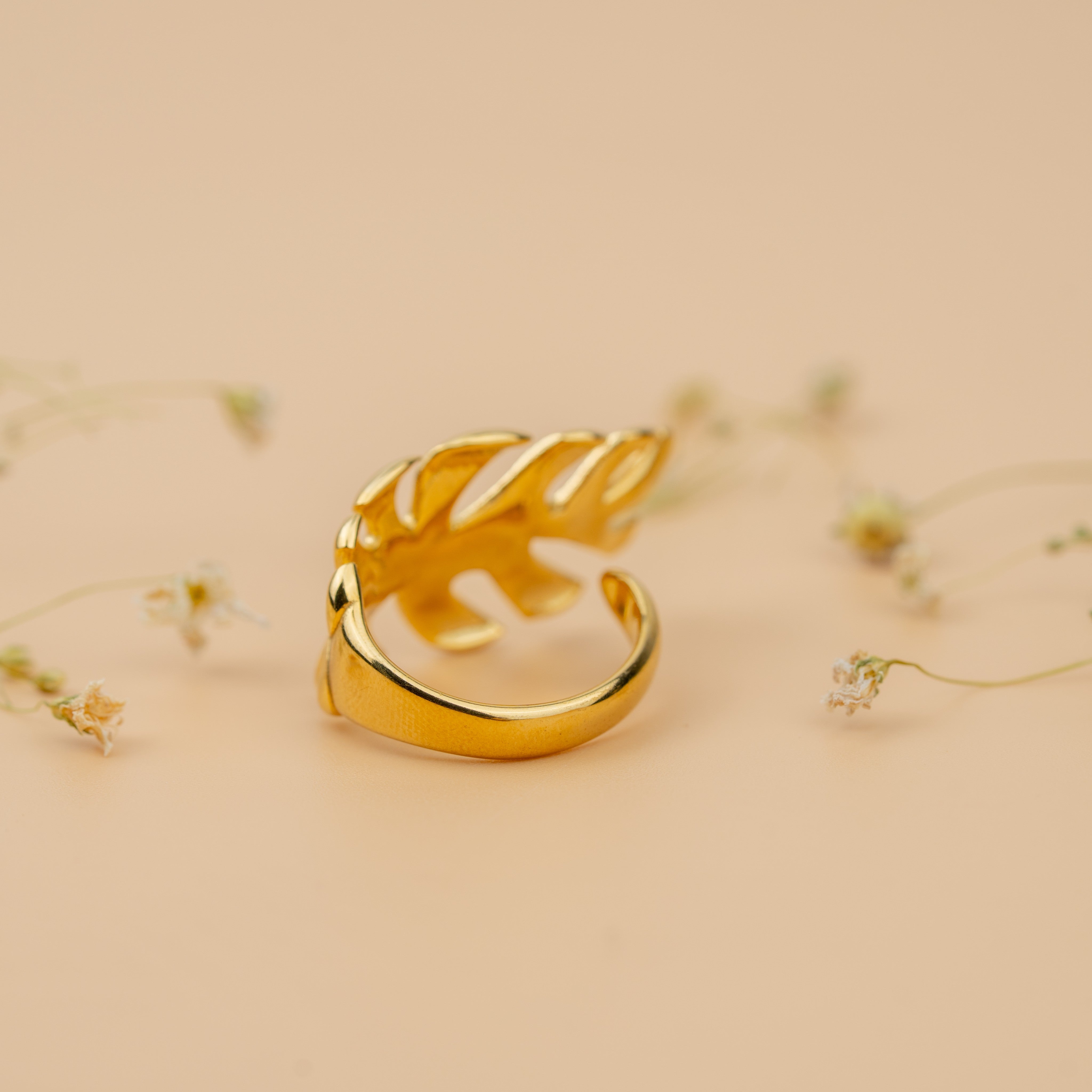 Monstera Leaf Ring | Gold-Toned Tropical Leaf Statement Ring for Women