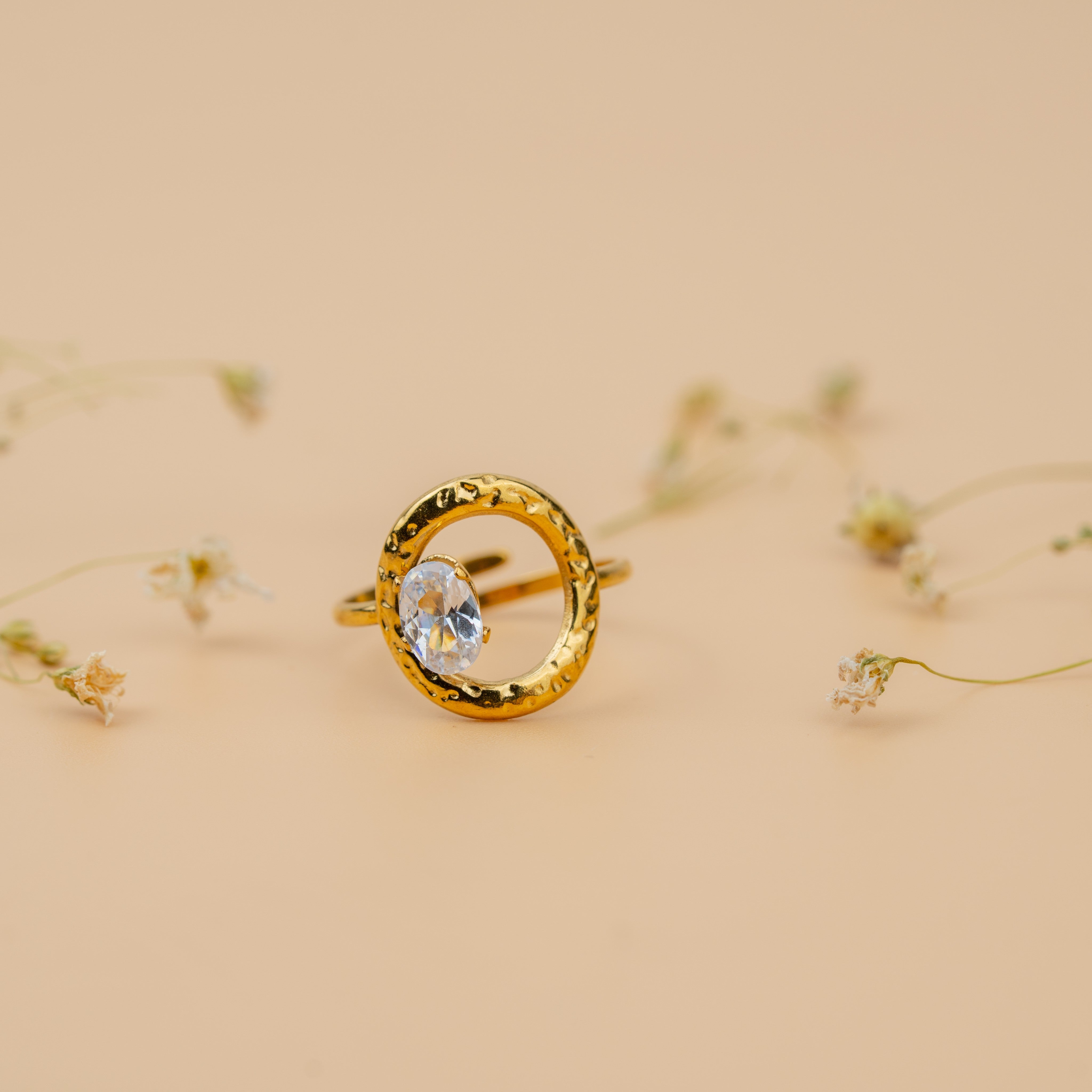 Horizon Eclipse Ring | Gold-Toned Oval Crystal Statement Ring for Women
