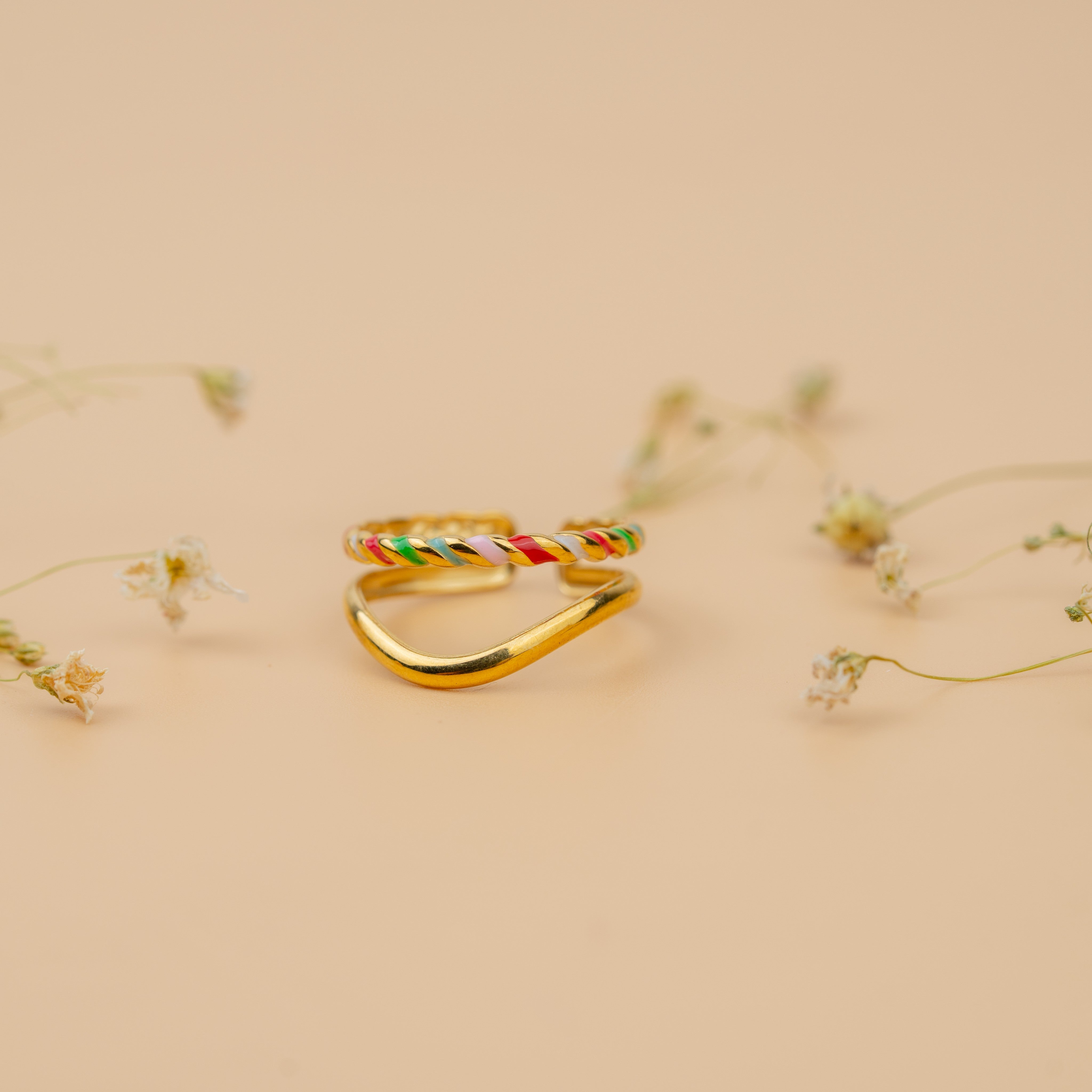 Candy Twist Stack | Gold-Toned Multicolor Twisted Statement Ring for Women