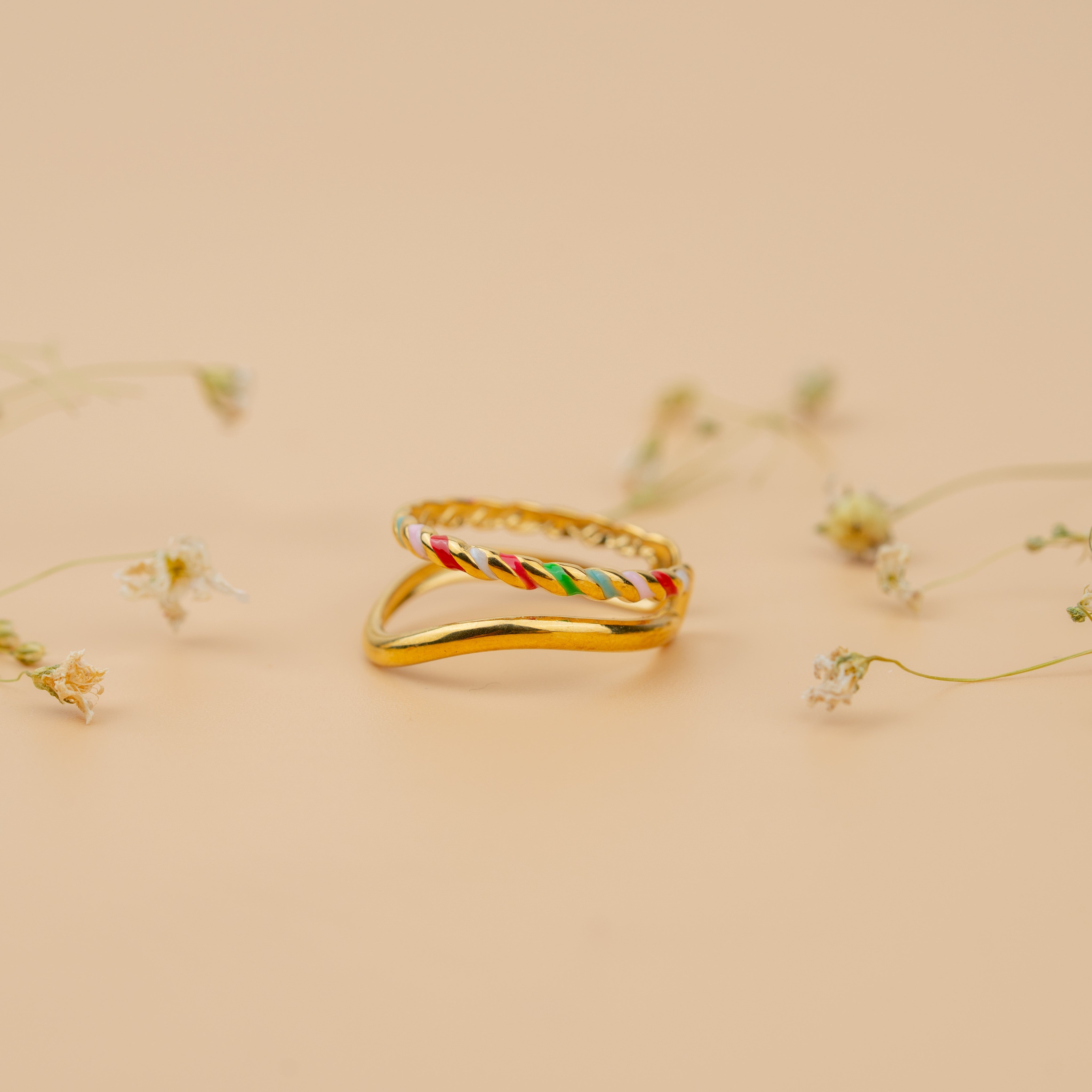Candy Twist Stack | Gold-Toned Multicolor Twisted Statement Ring for Women