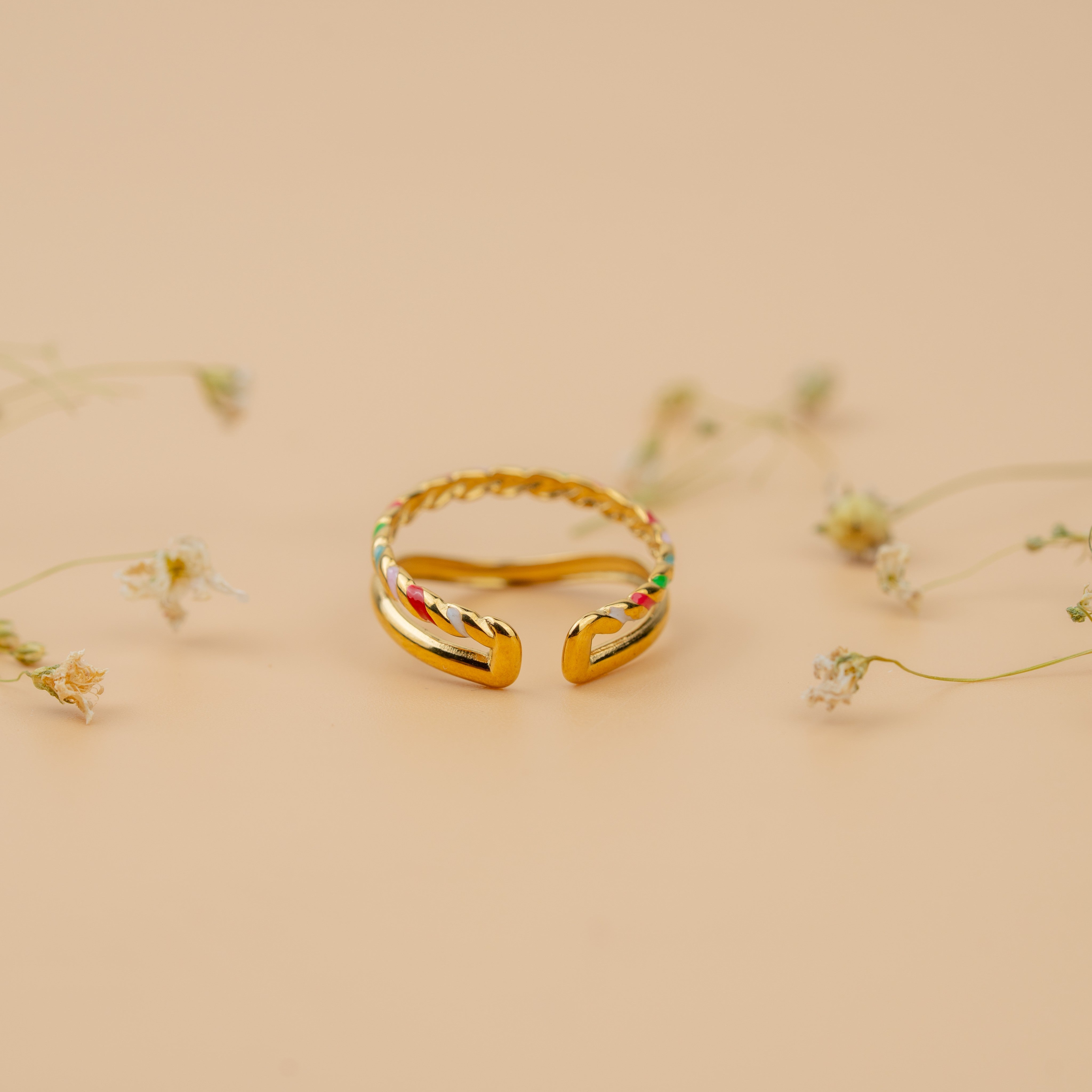 Candy Twist Stack | Gold-Toned Multicolor Twisted Statement Ring for Women