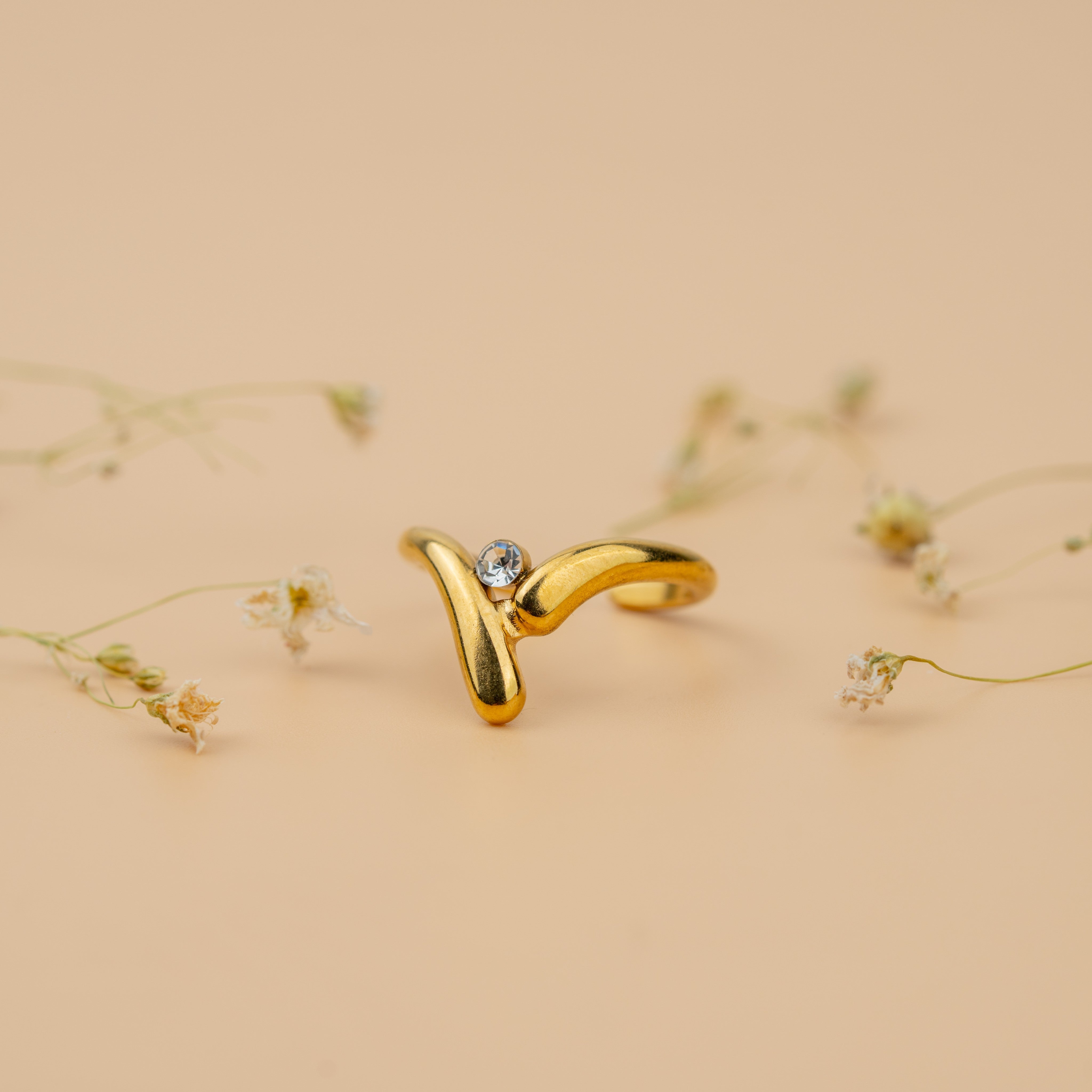 Dewdrop Chevron Ring | Gold-Toned Crystal Accent Ring for Women