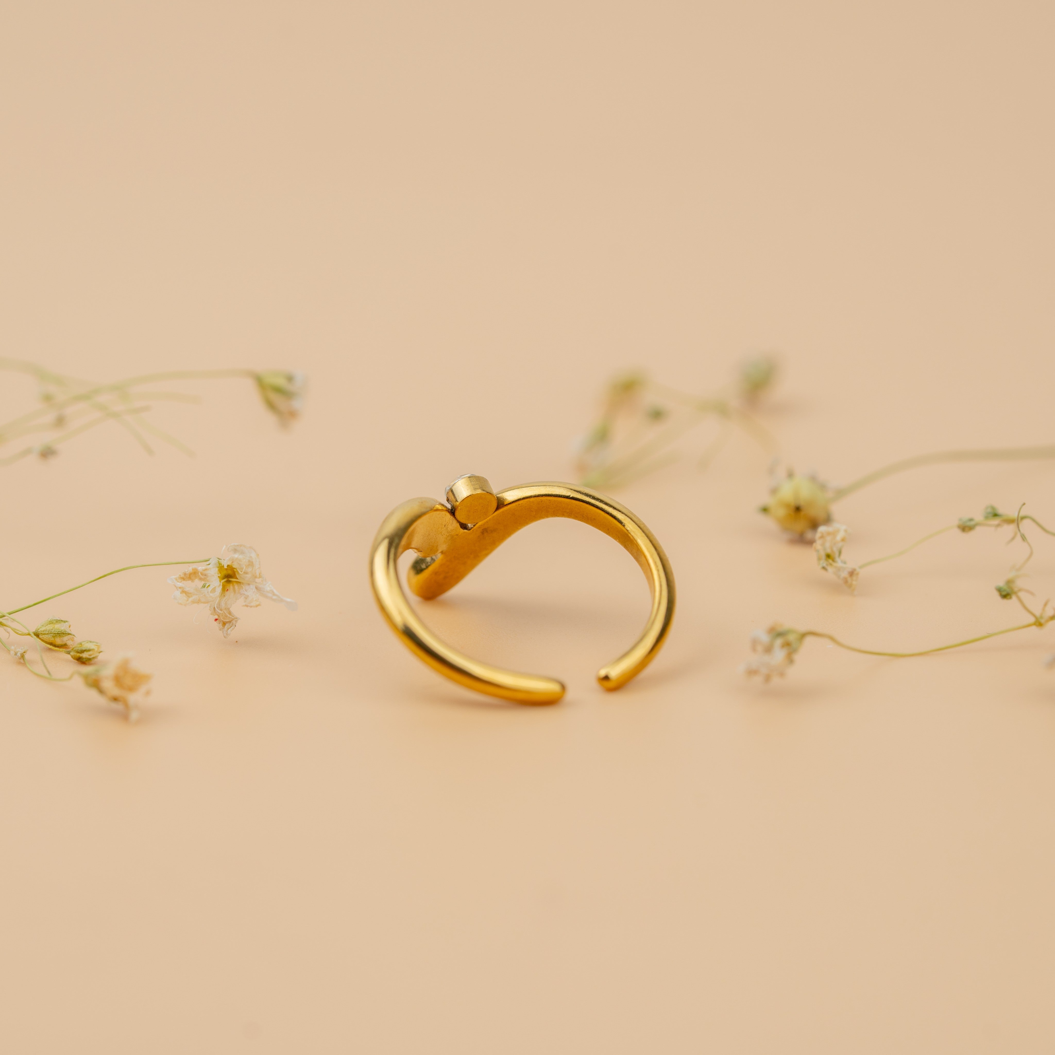 Dewdrop Chevron Ring | Gold-Toned Crystal Accent Ring for Women