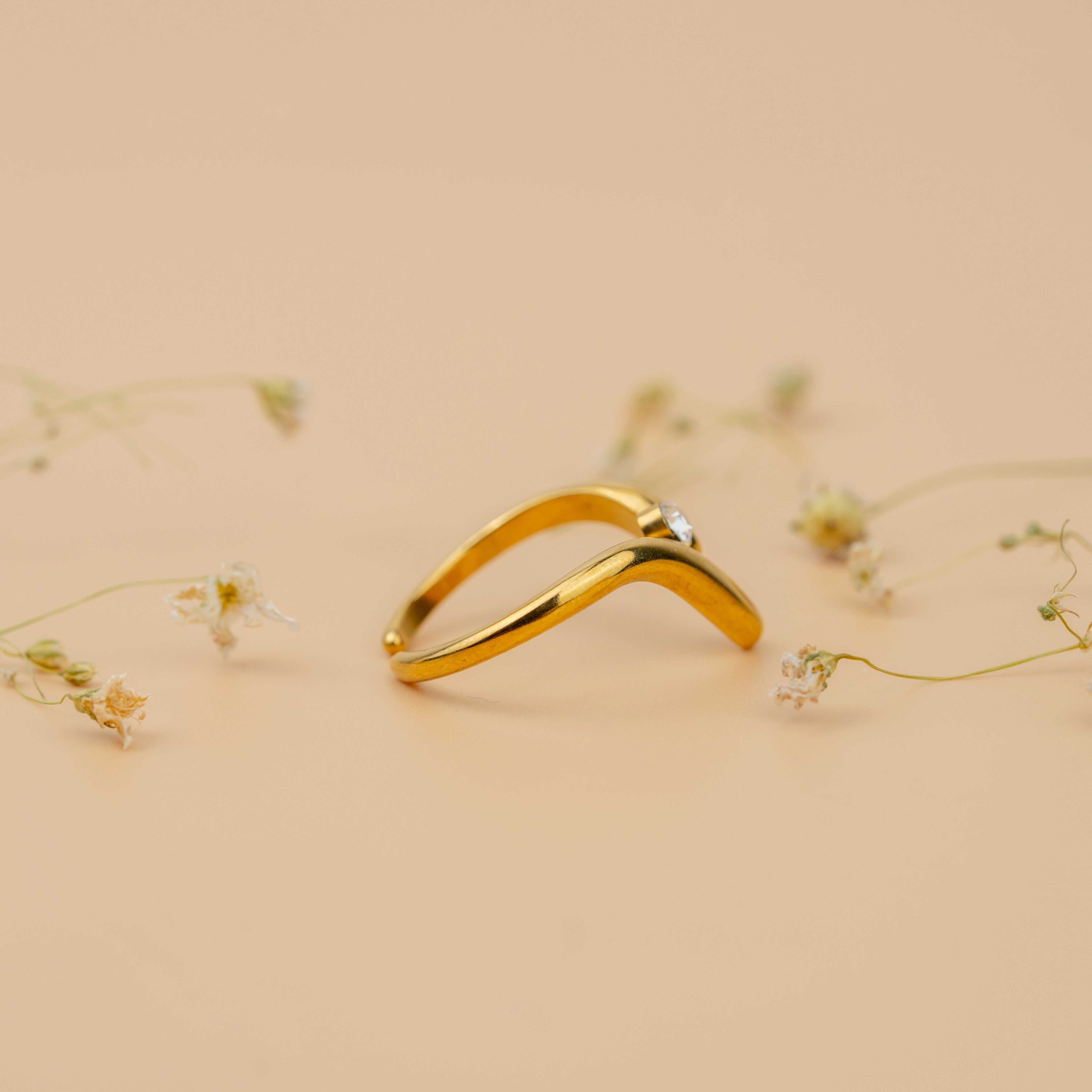Dewdrop Chevron Ring | Gold-Toned Crystal Accent Ring for Women