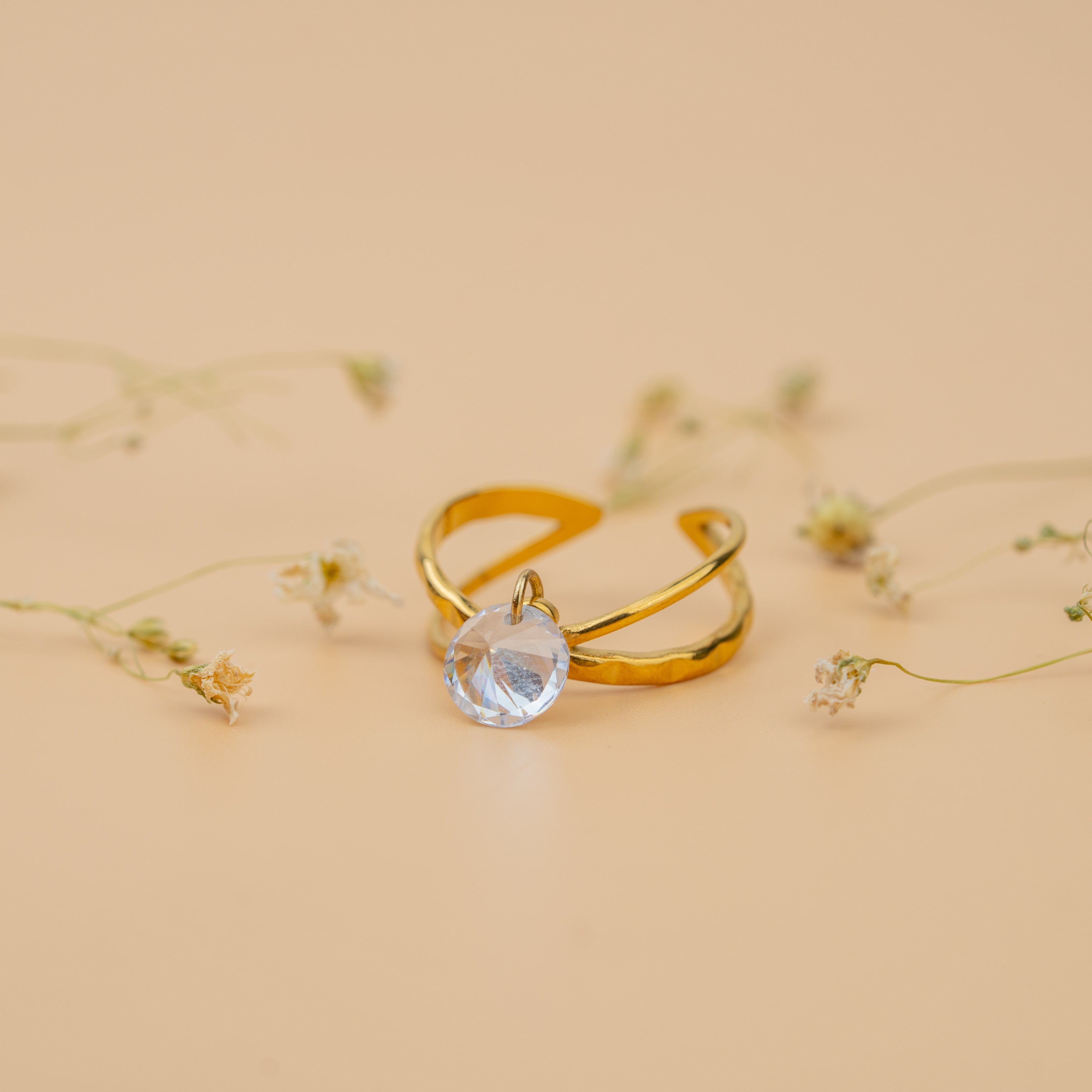 Floating Drop Ring | Elegant Gold-Toned Crystal Statement Ring