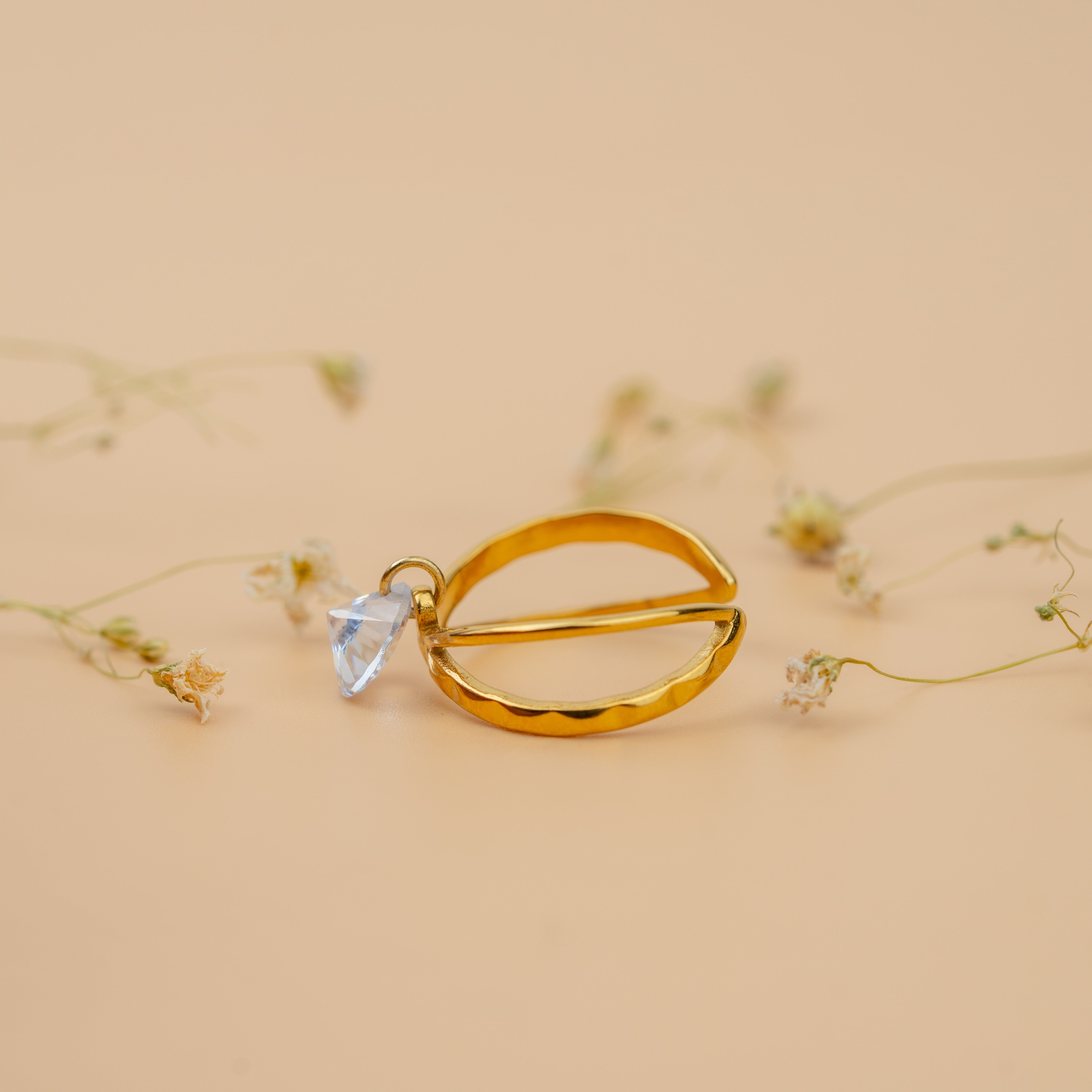 Floating Drop Ring | Elegant Gold-Toned Crystal Statement Ring