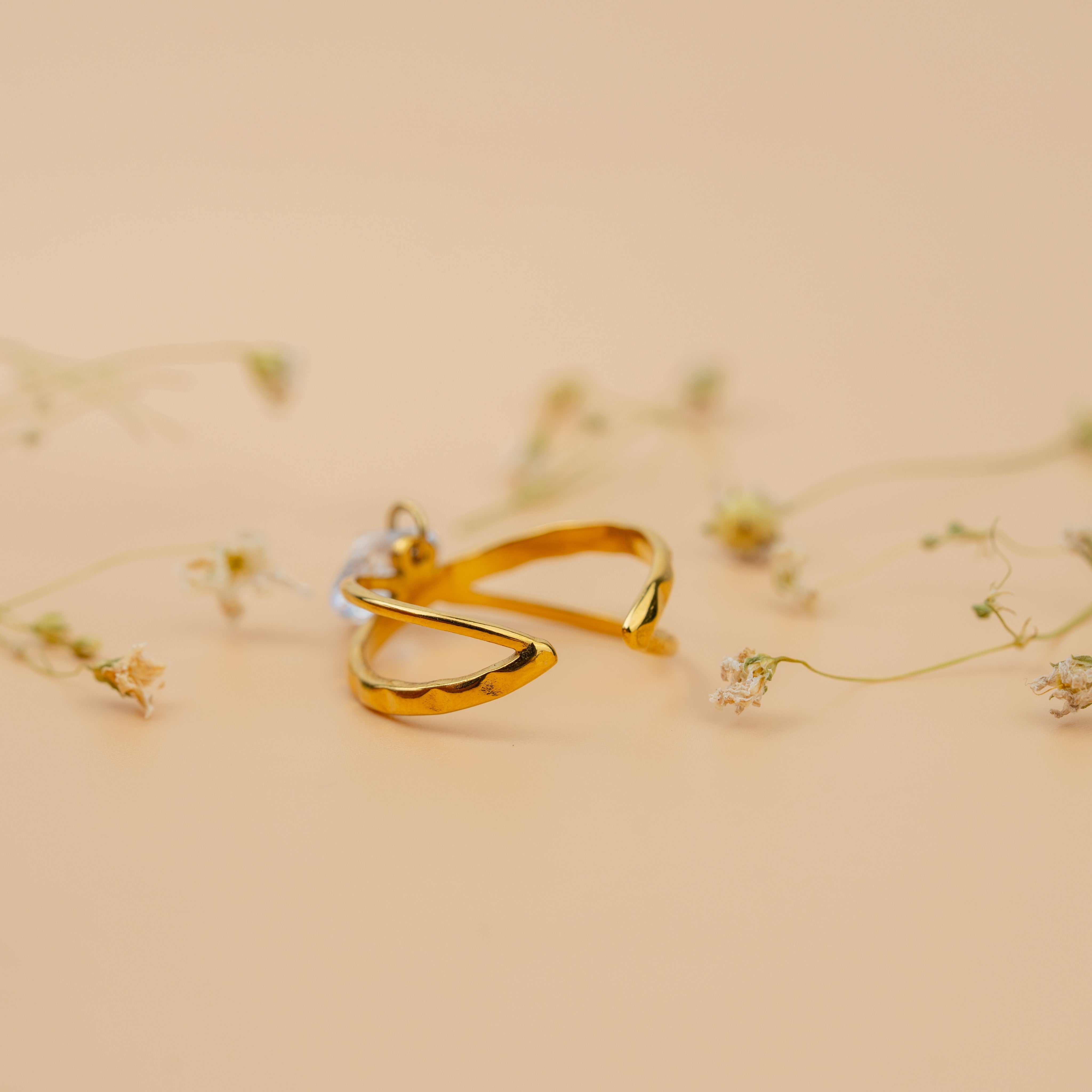 Floating Drop Ring | Elegant Gold-Toned Crystal Statement Ring