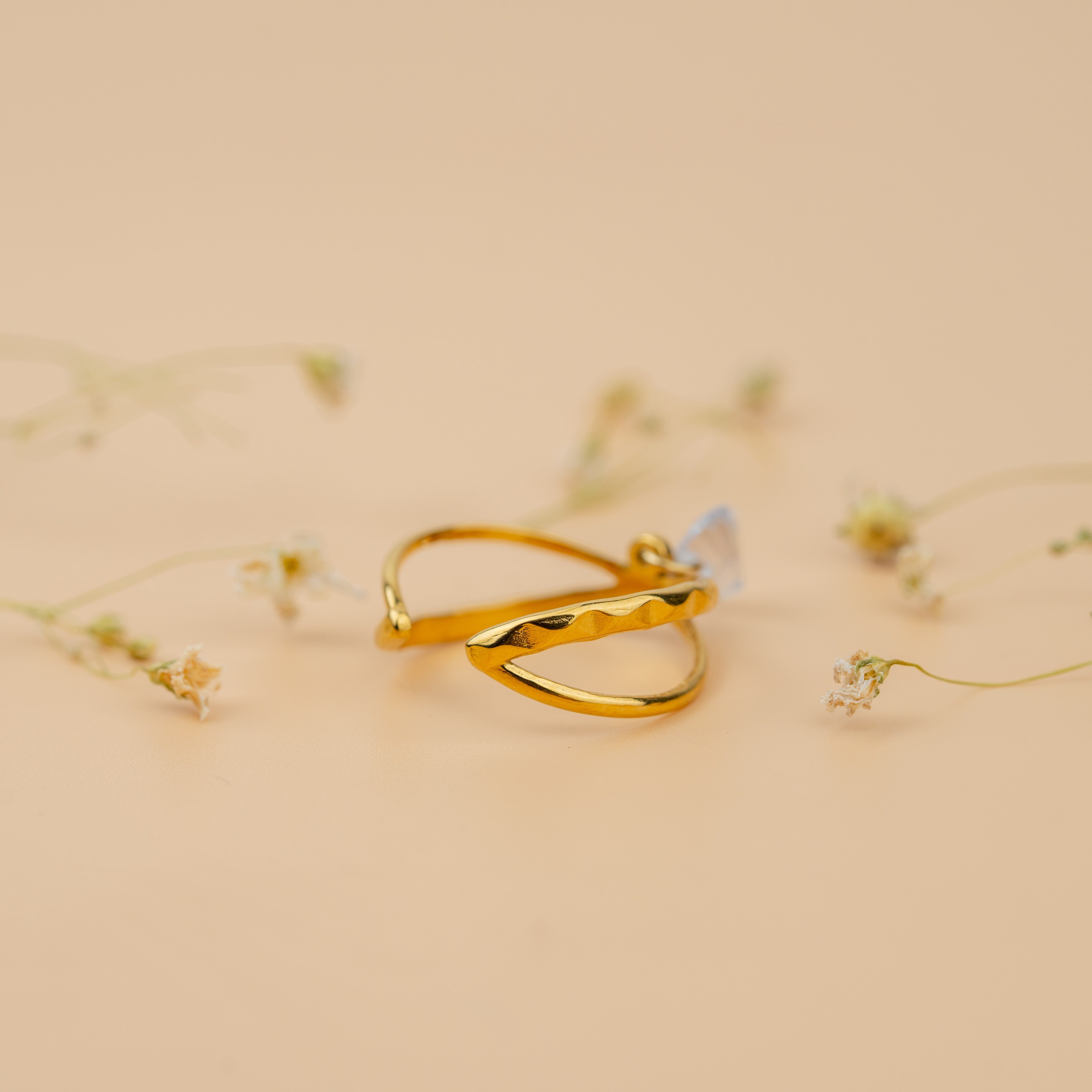 Floating Drop Ring | Elegant Gold-Toned Crystal Statement Ring