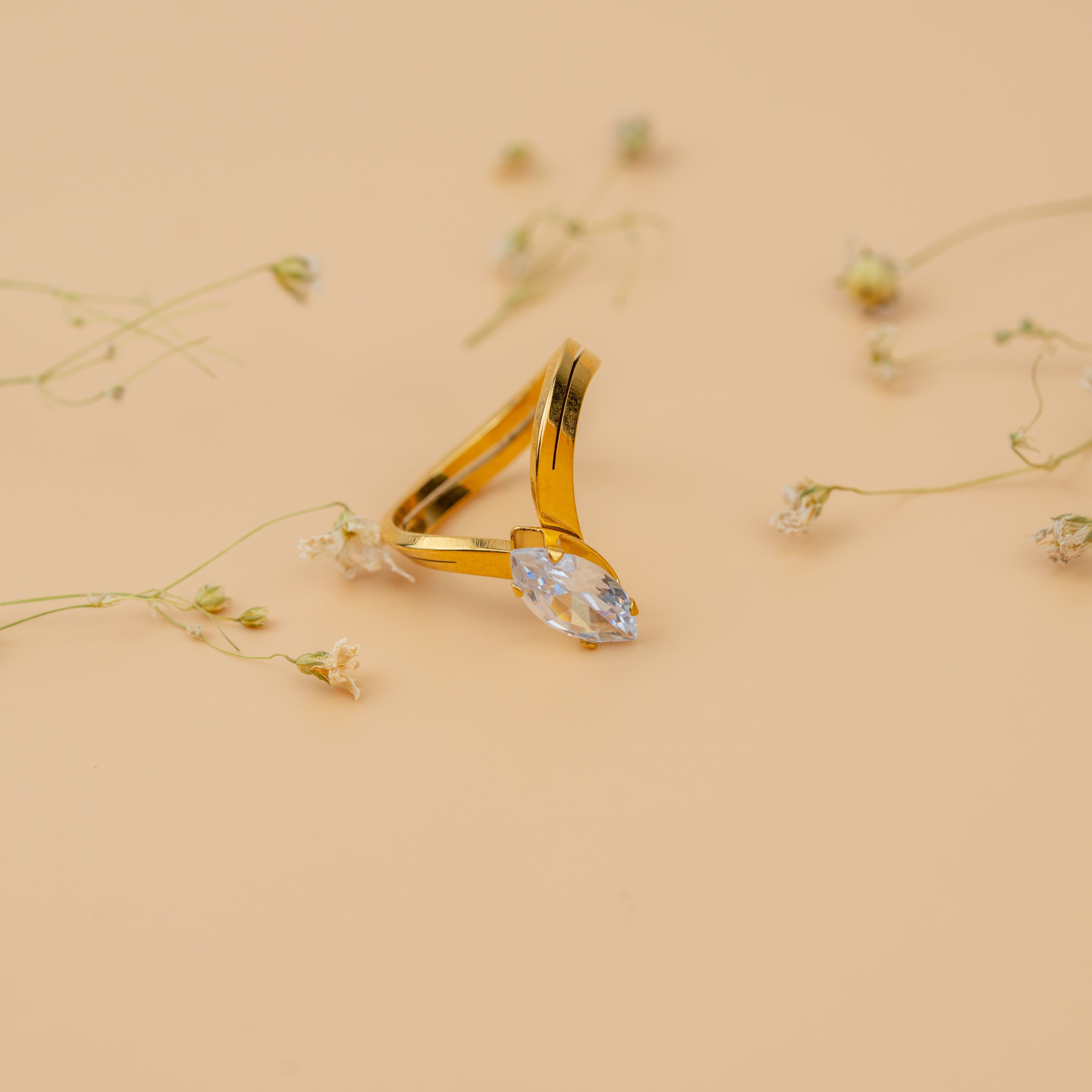 Royal Marquise Solitaire Ring | Elegant Gold-Toned Statement Ring
