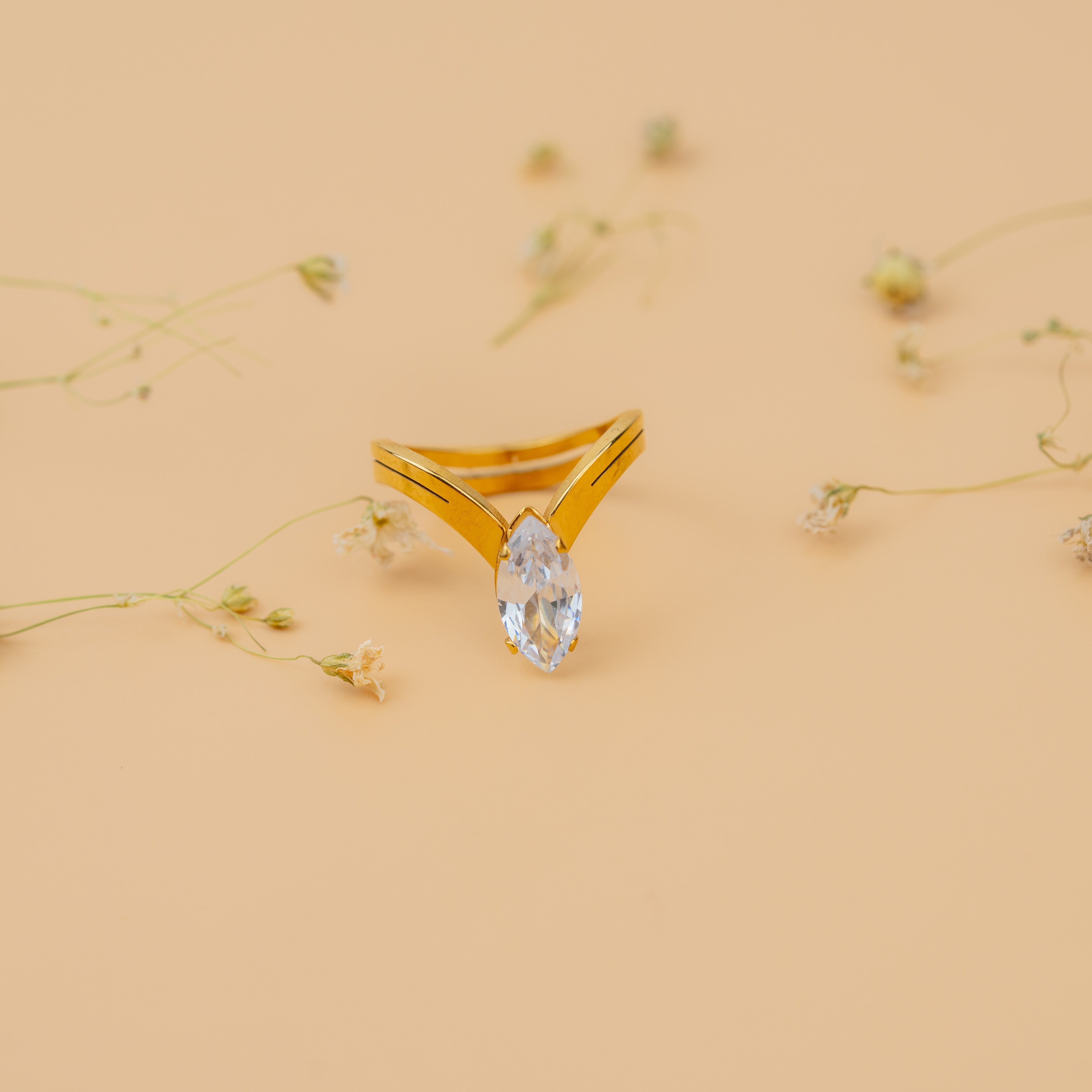 Royal Marquise Solitaire Ring | Elegant Gold-Toned Statement Ring