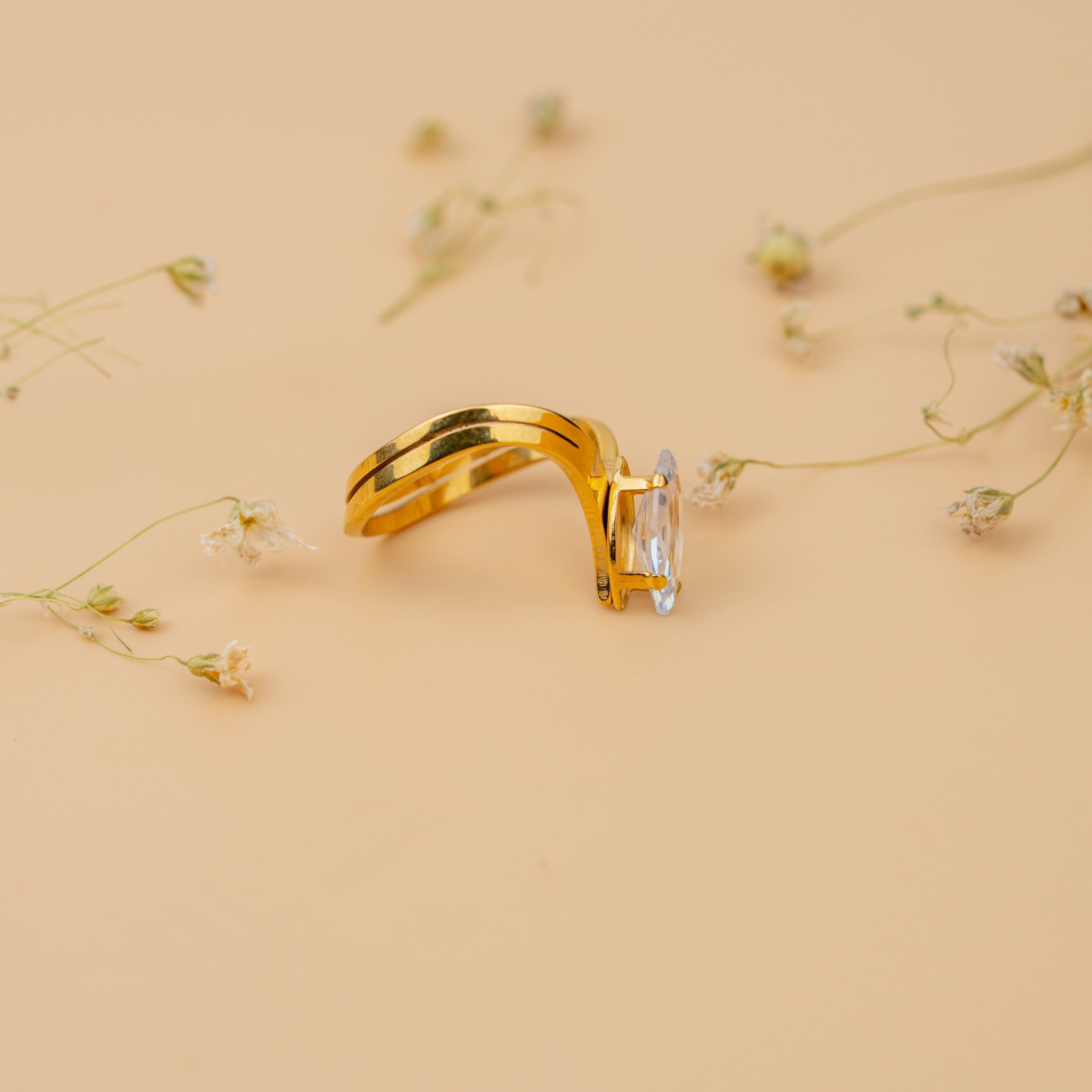 Royal Marquise Solitaire Ring | Elegant Gold-Toned Statement Ring