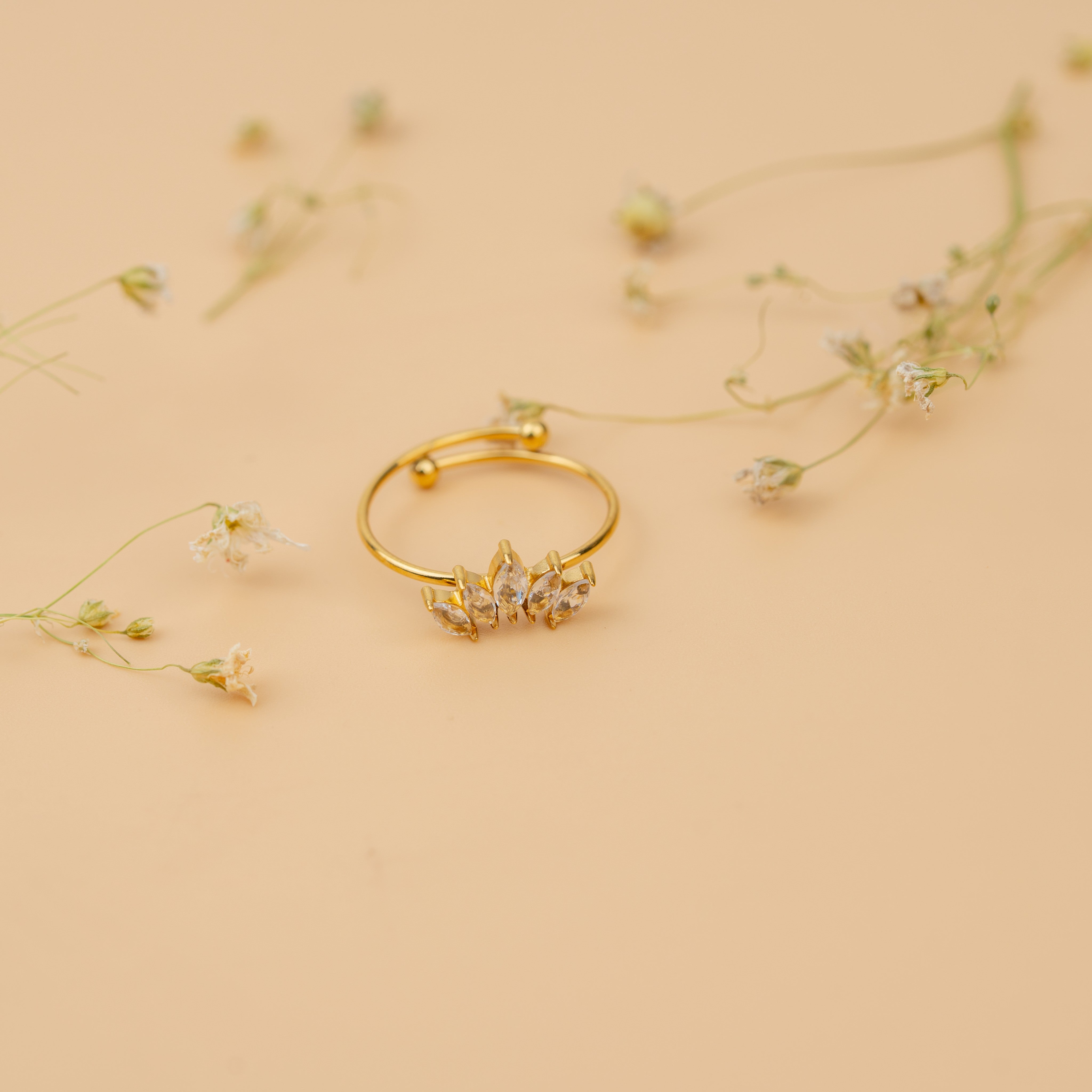 Tiara Drop Cuff Ring | Elegant Gold-Toned Crystal Statement Ring