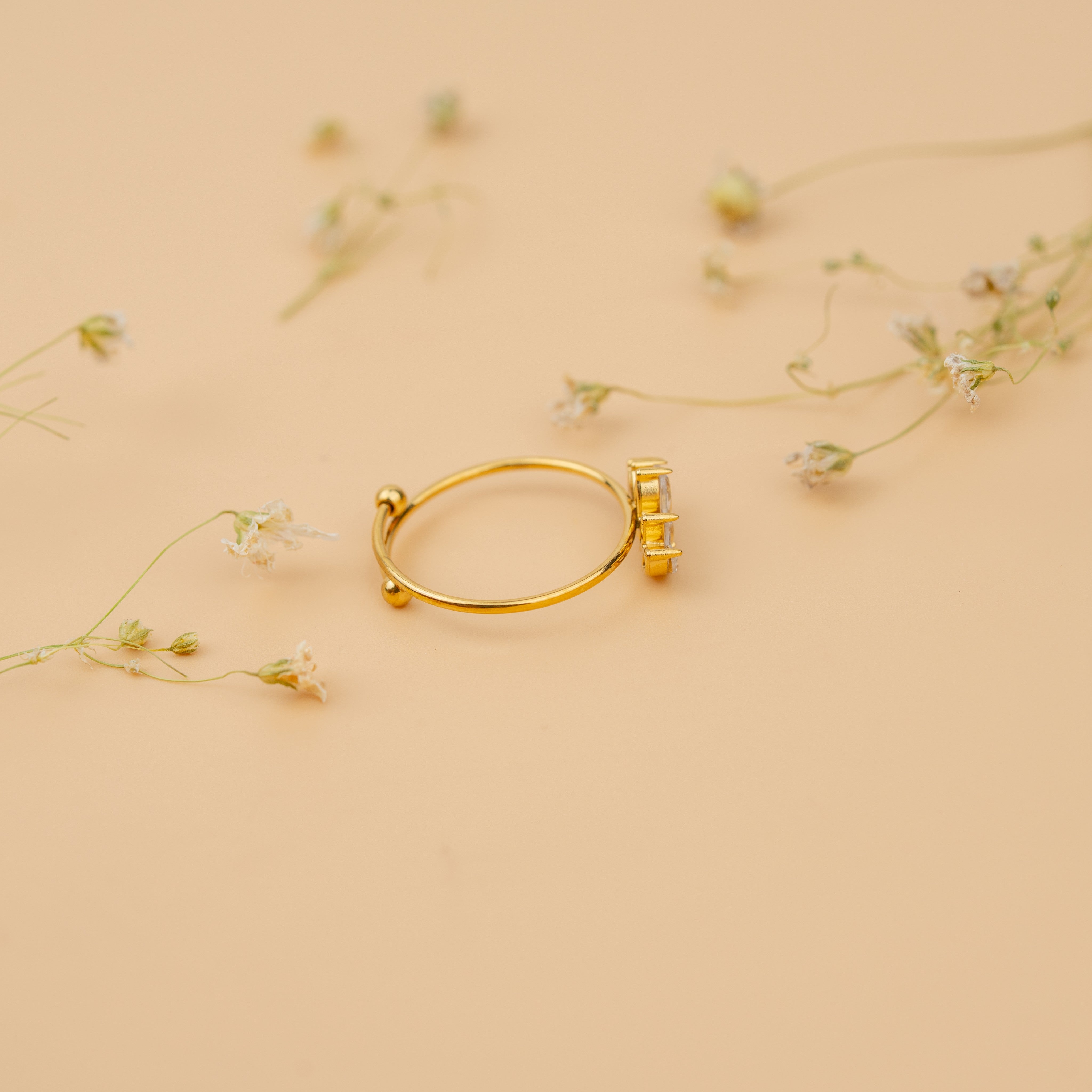 Tiara Drop Cuff Ring | Elegant Gold-Toned Crystal Statement Ring