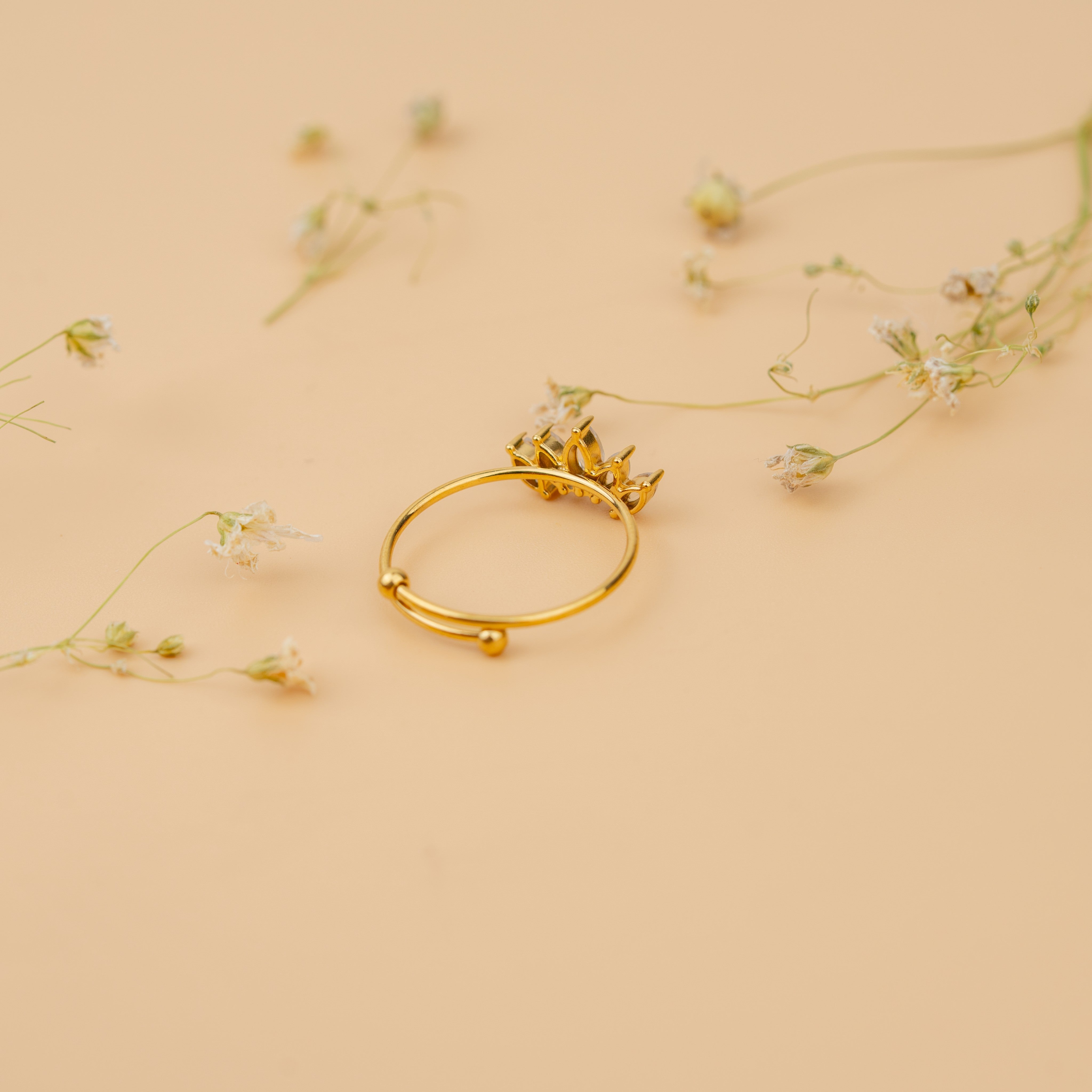 Tiara Drop Cuff Ring | Elegant Gold-Toned Crystal Statement Ring