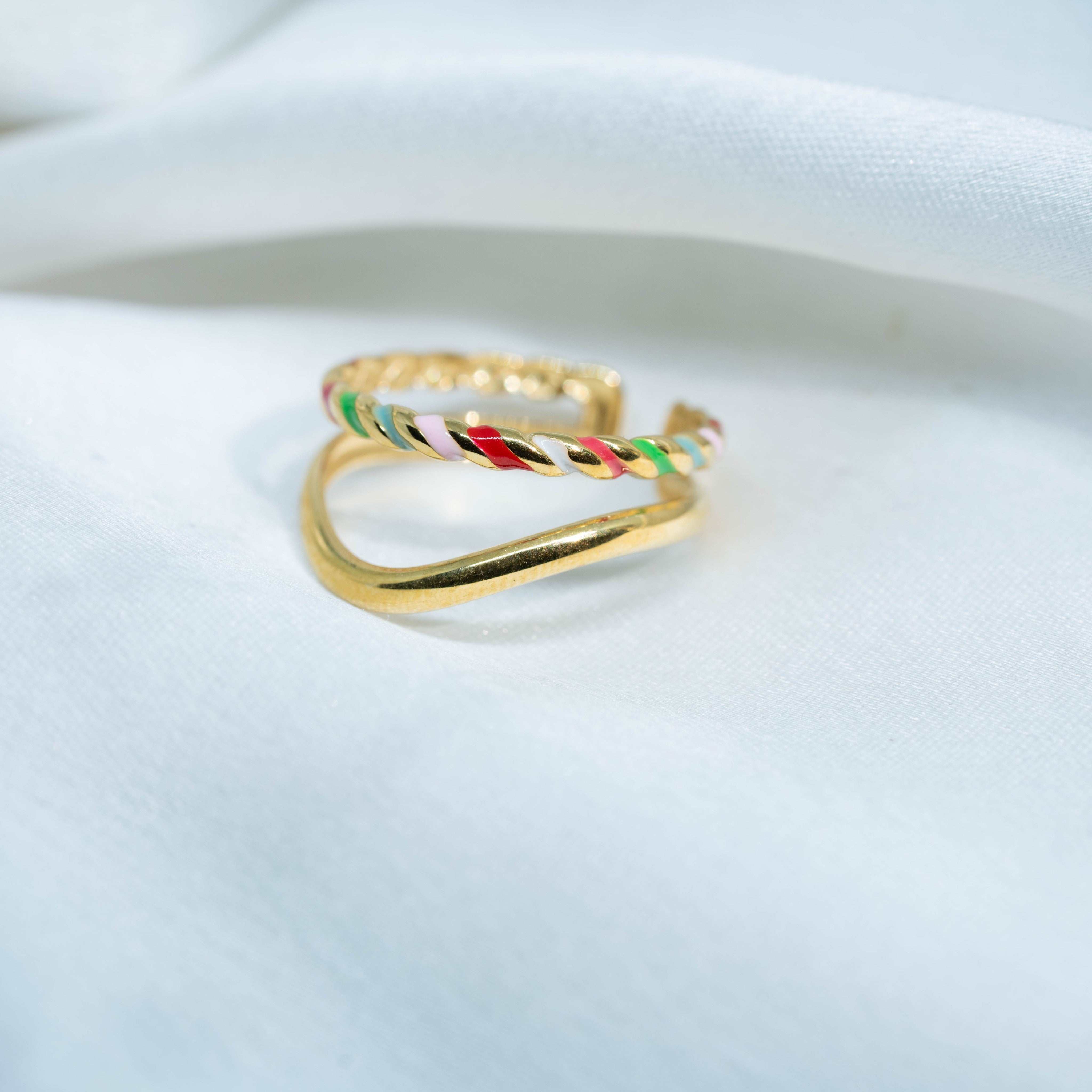 Candy Twist Stack | Gold-Toned Multicolor Twisted Statement Ring for Women