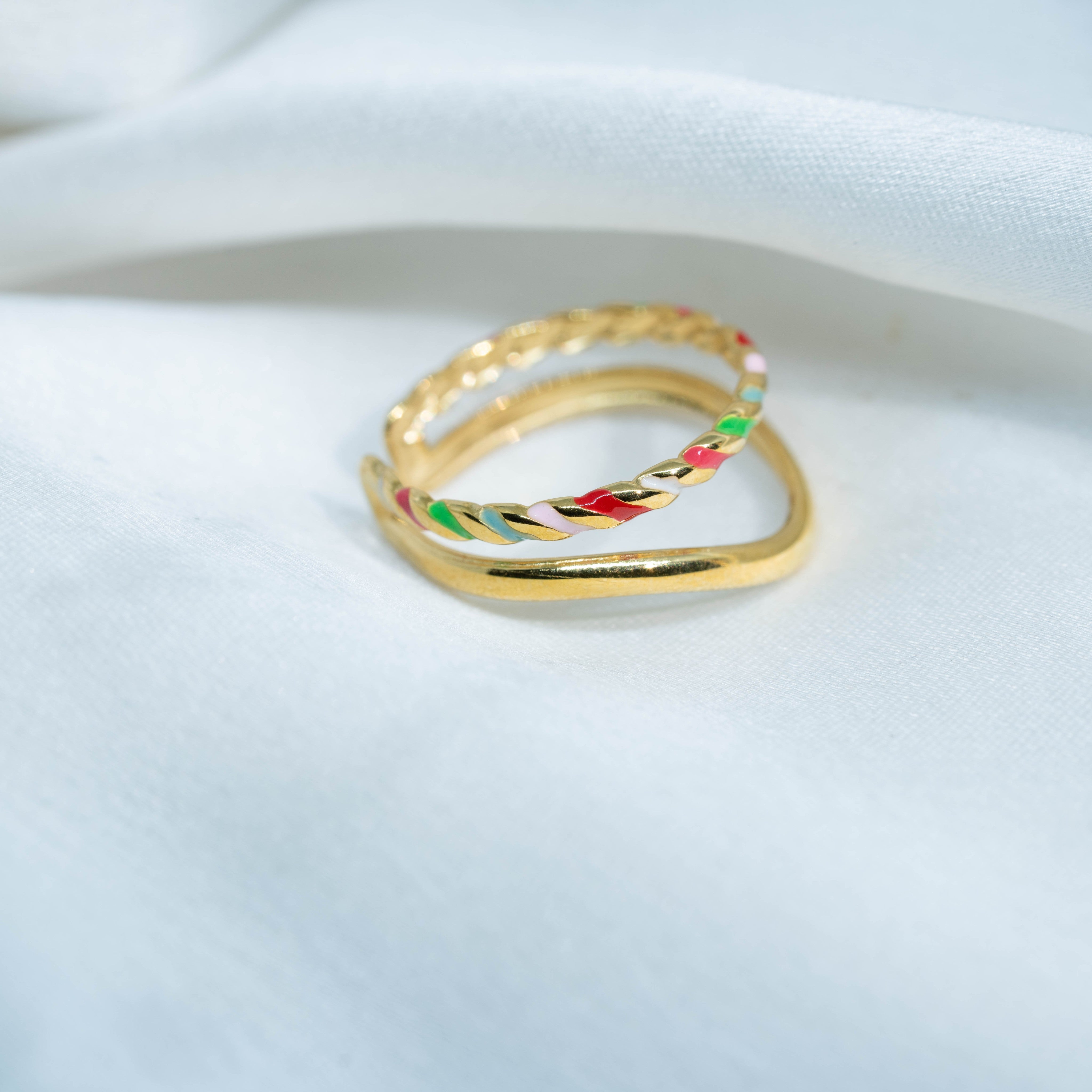 Candy Twist Stack | Gold-Toned Multicolor Twisted Statement Ring for Women