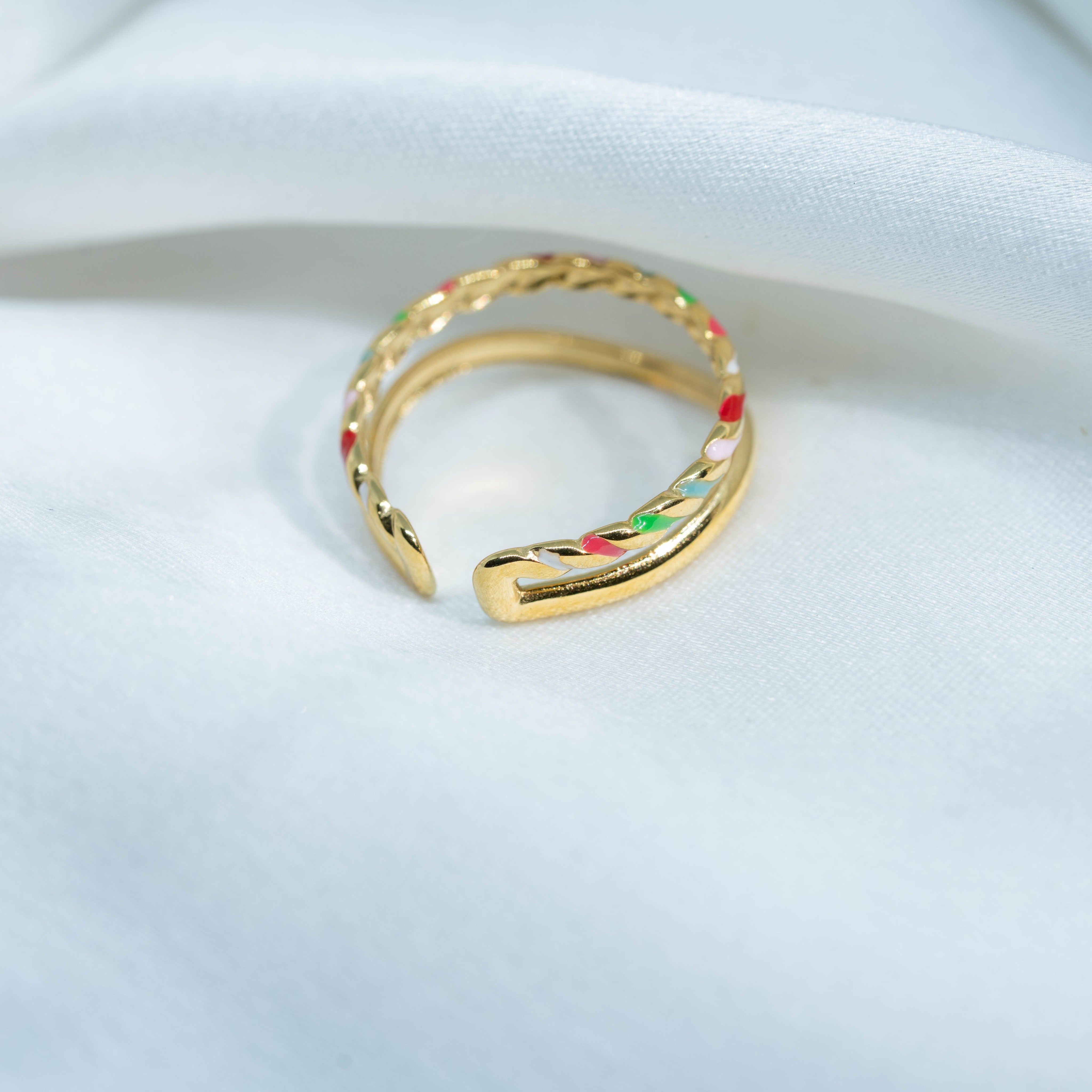 Candy Twist Stack | Gold-Toned Multicolor Twisted Statement Ring for Women