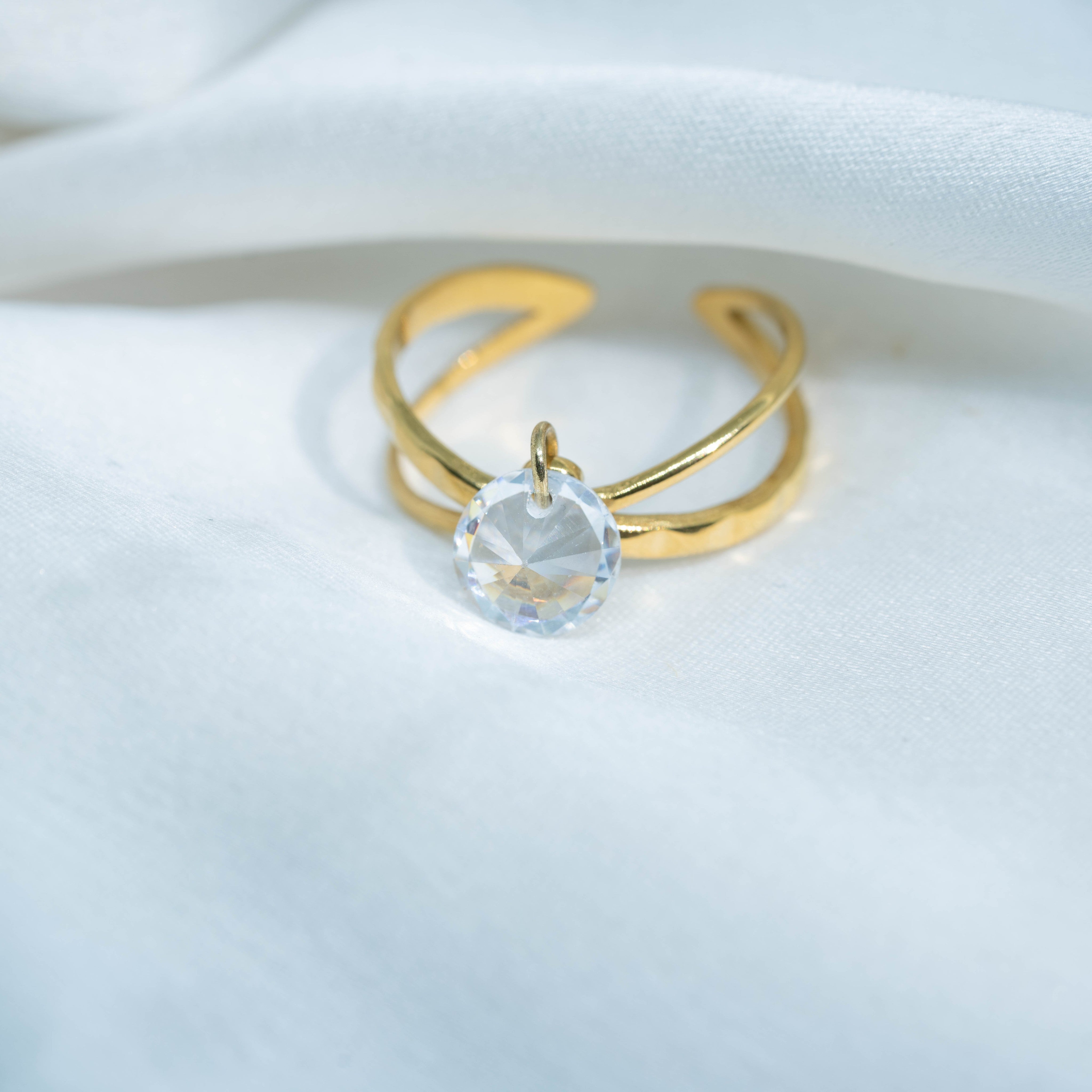 Floating Drop Ring | Elegant Gold-Toned Crystal Statement Ring