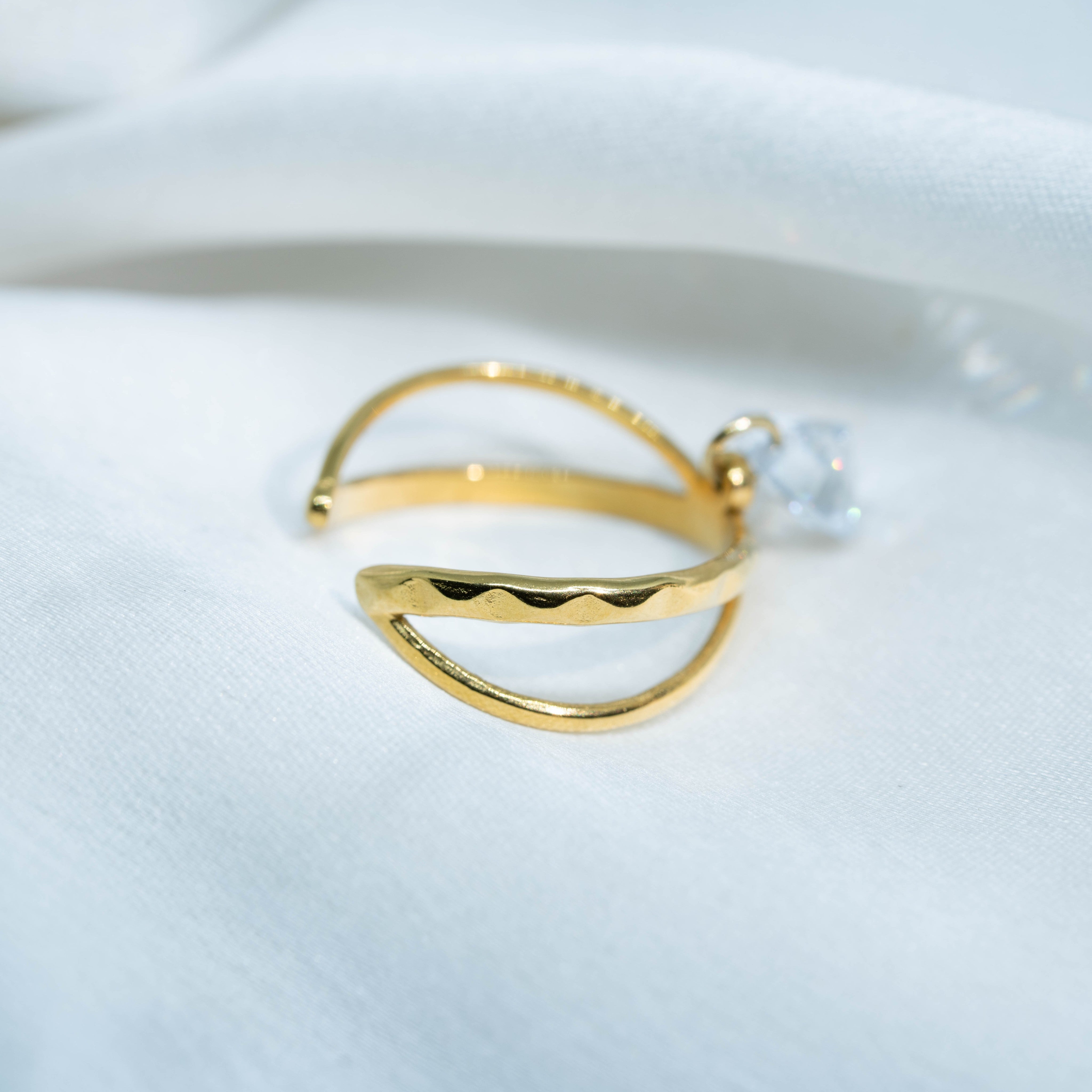 Floating Drop Ring | Elegant Gold-Toned Crystal Statement Ring