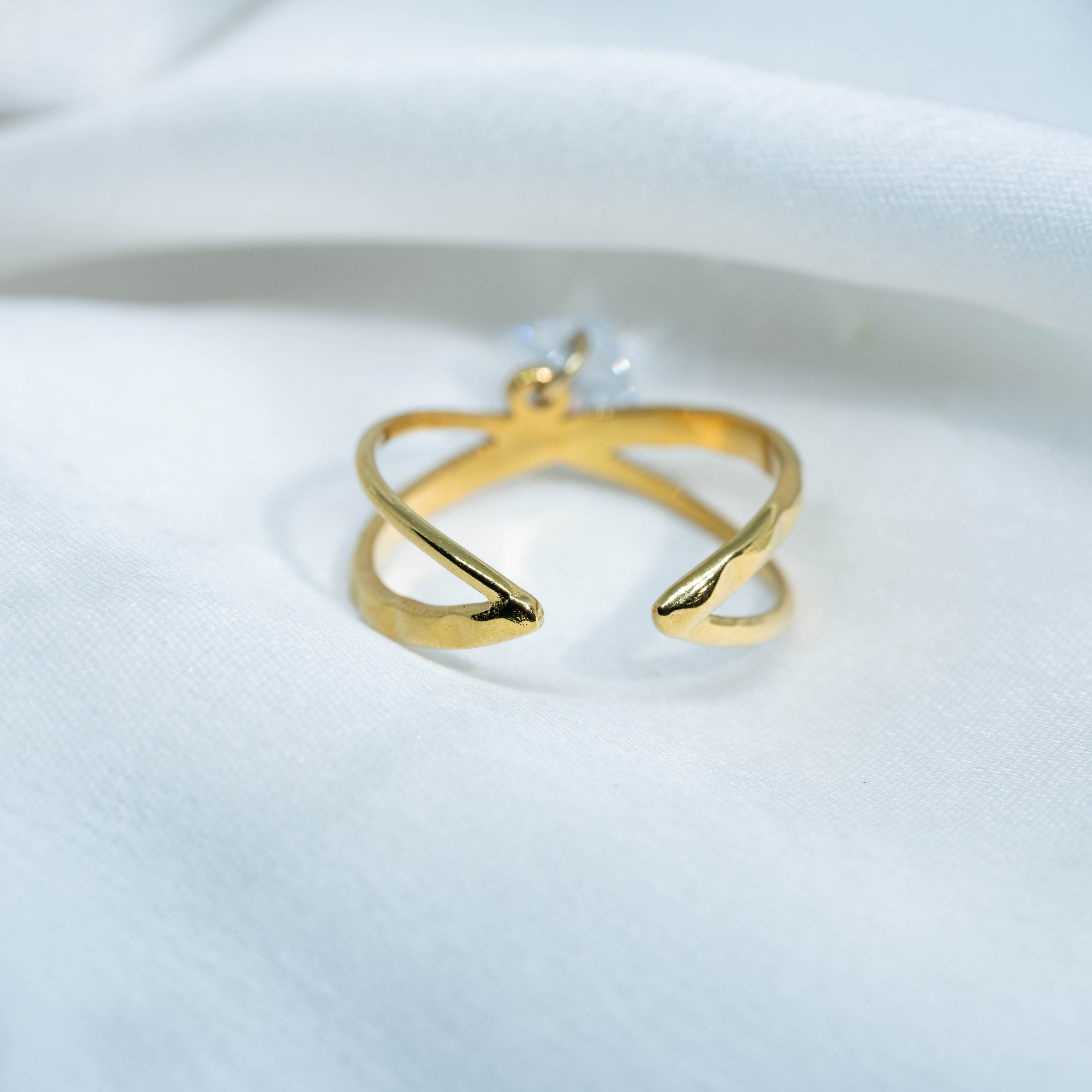 Floating Drop Ring | Elegant Gold-Toned Crystal Statement Ring