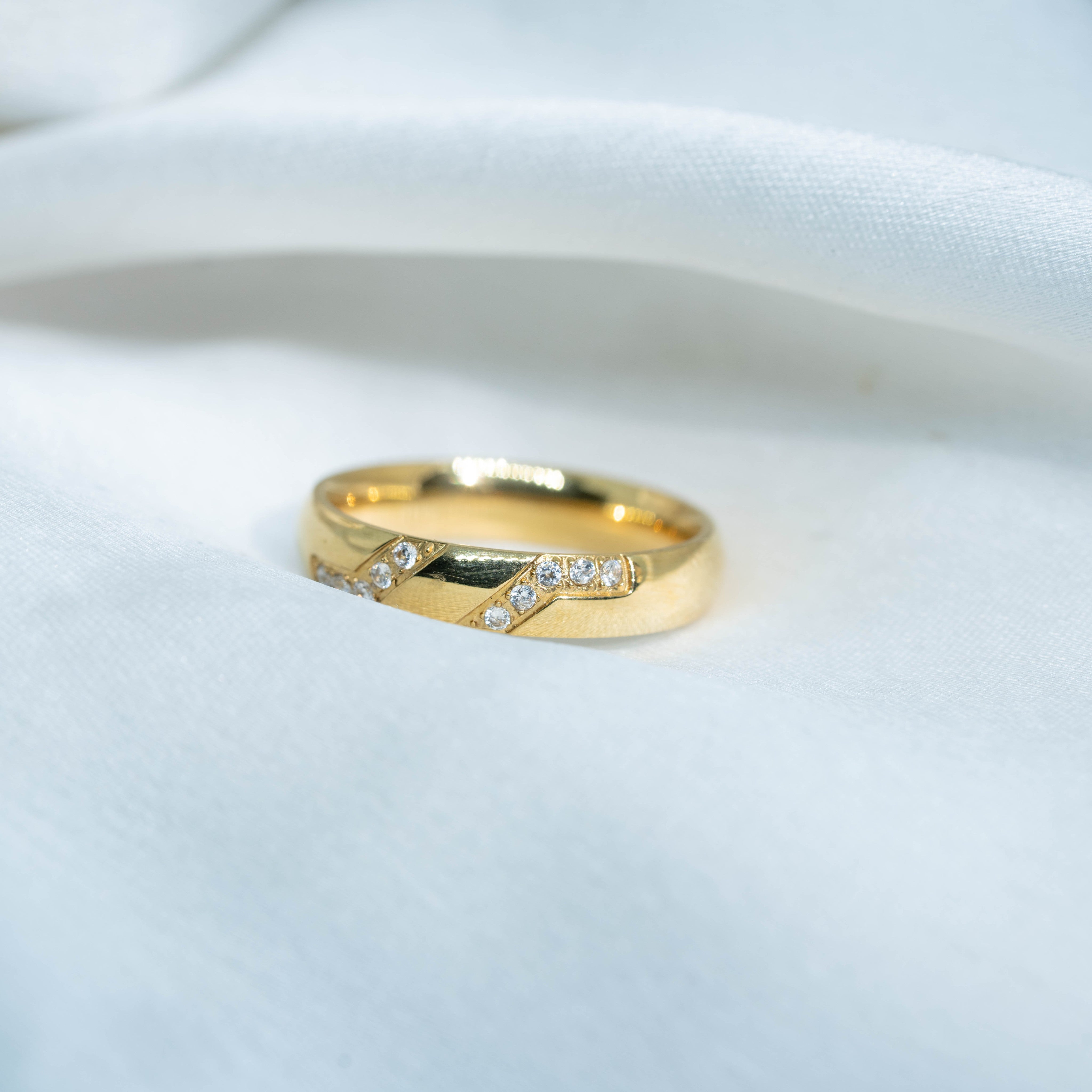 Diagonal Promise Band | Gold-Toned Elegant Diamond-Style Ring for Women